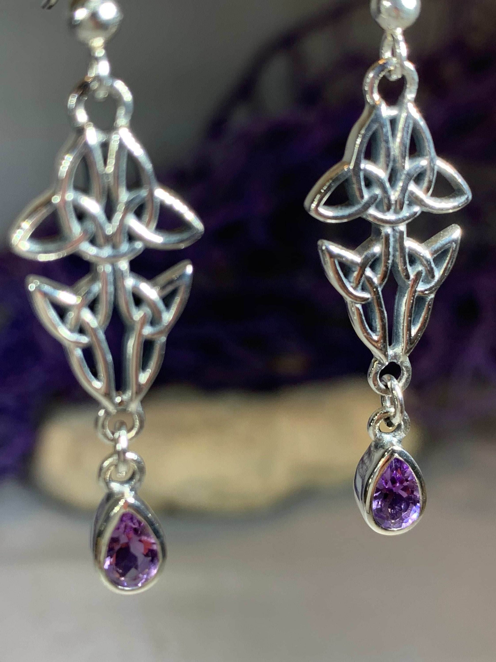 Artisan Long Trinity Knot Earrings - Amethyst