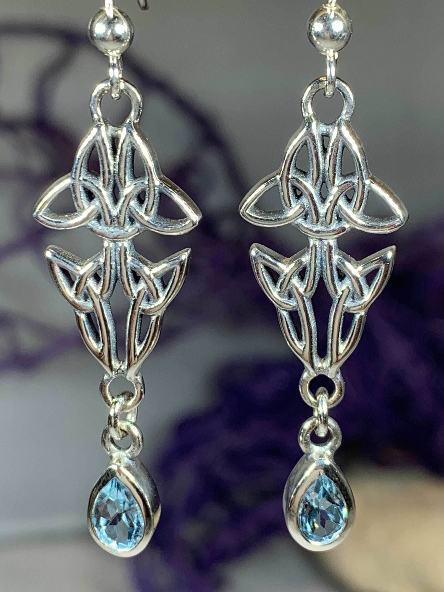 Artisan Long Trinity Knot Earrings - Topaz