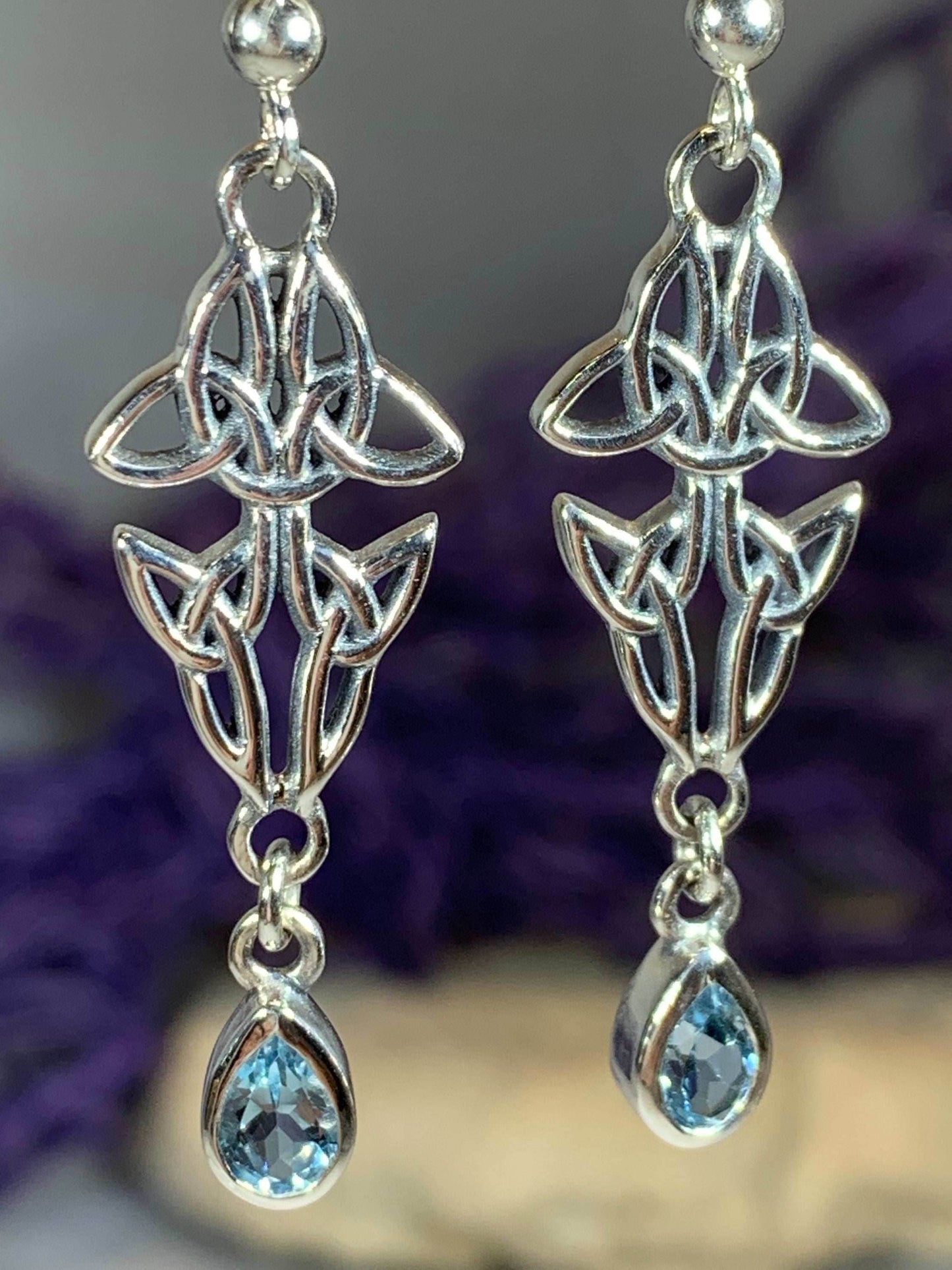 Artisan Long Trinity Knot Earrings - Amethyst