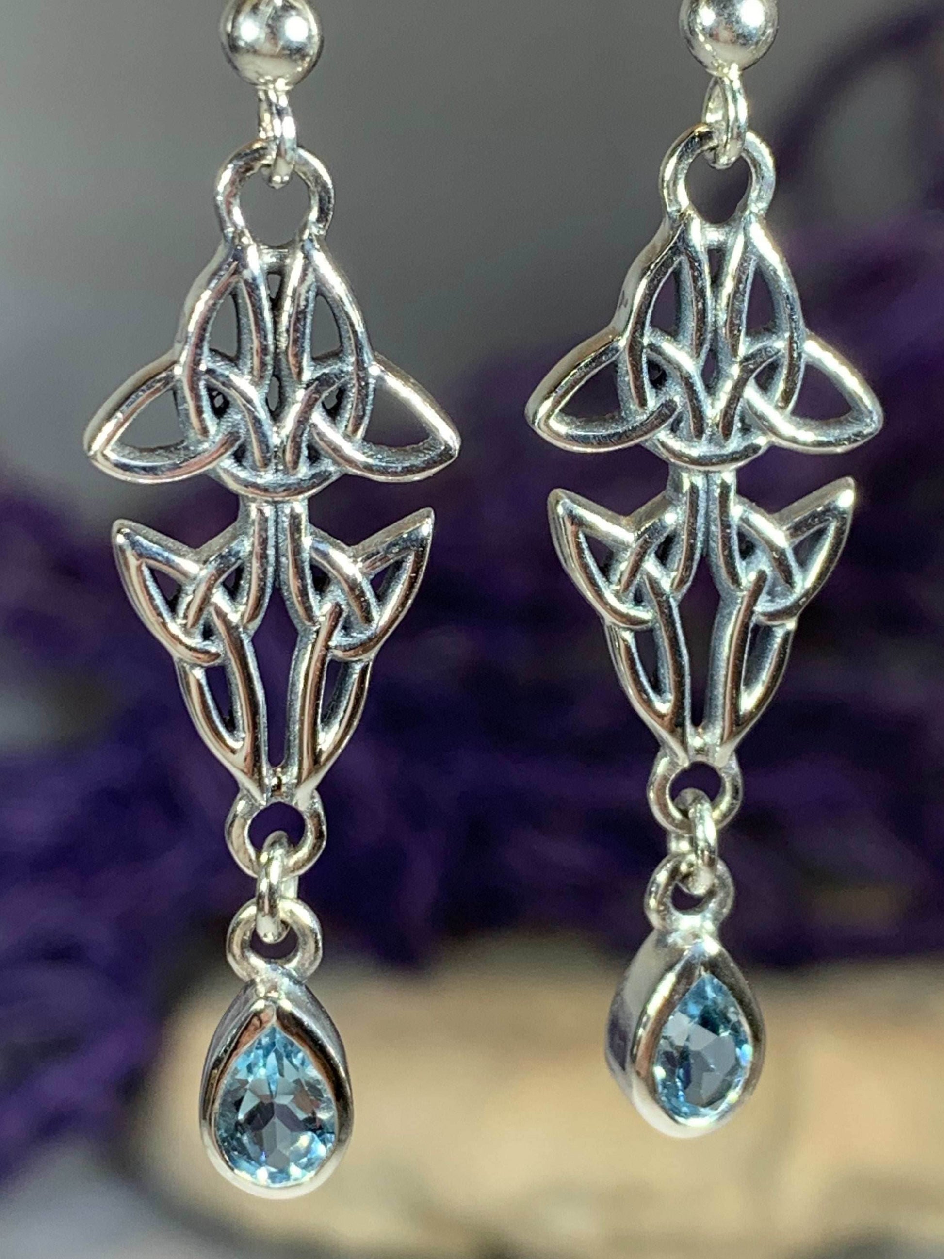 Artisan Long Trinity Knot Earrings - Amethyst