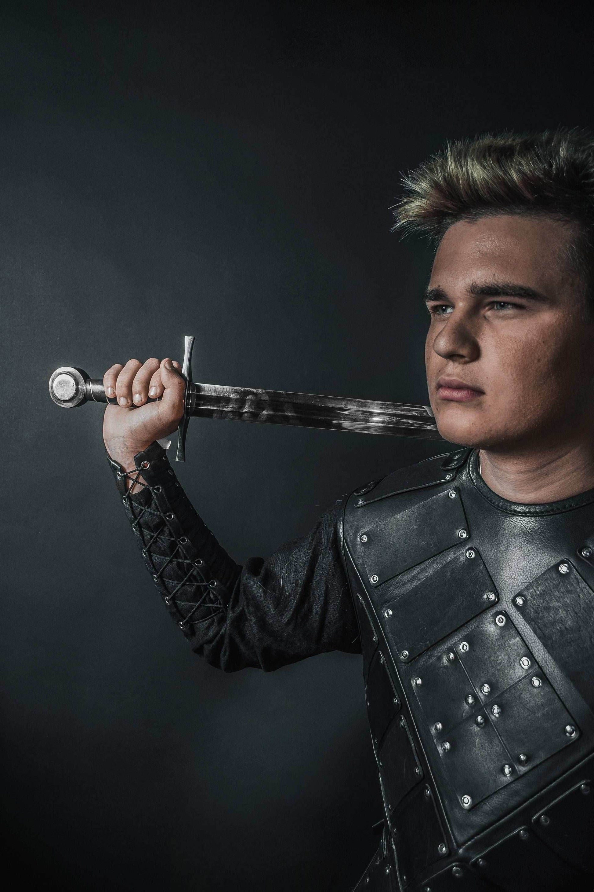 Medieval leather bracers with rivets - for one hand