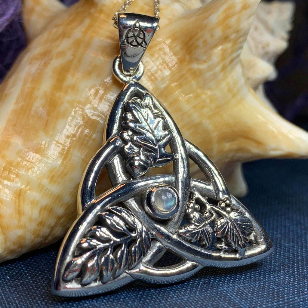 Oak Ash Thorn Trinity Knot Necklace - 18 / Moonstone