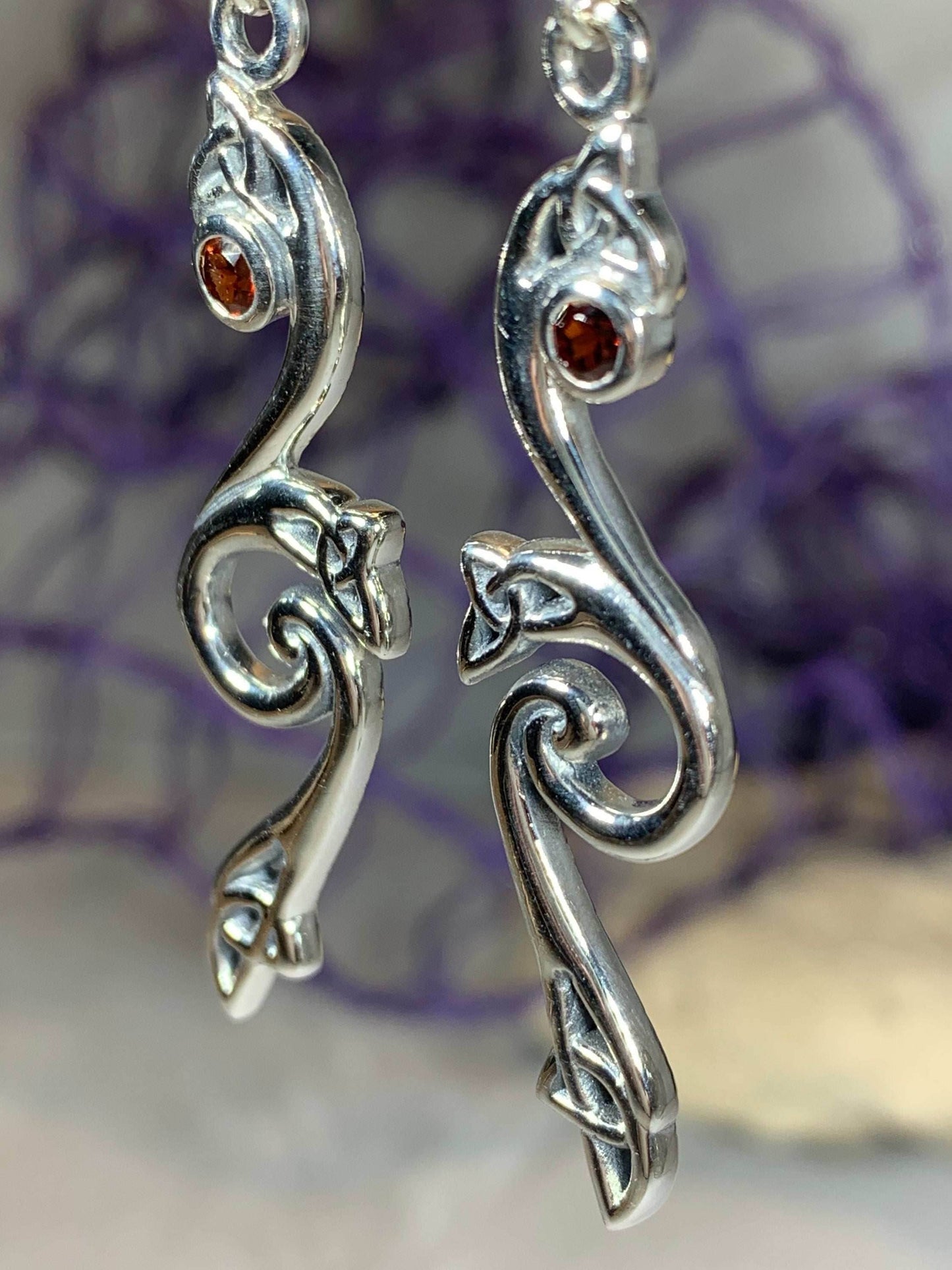 Graceful Trinity Knot Earrings - Garnet