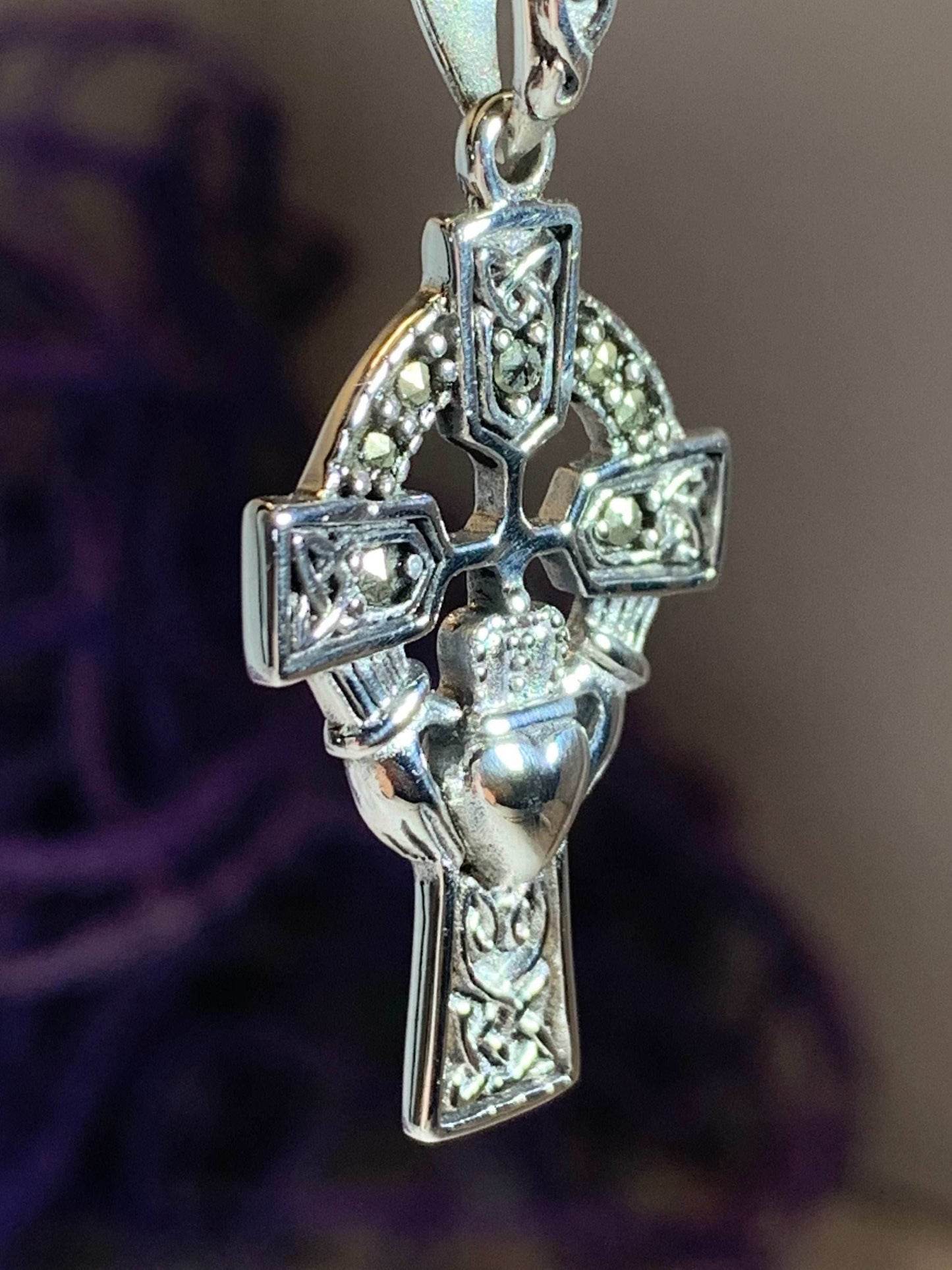 Marcasite Claddagh Cross Necklace - 18