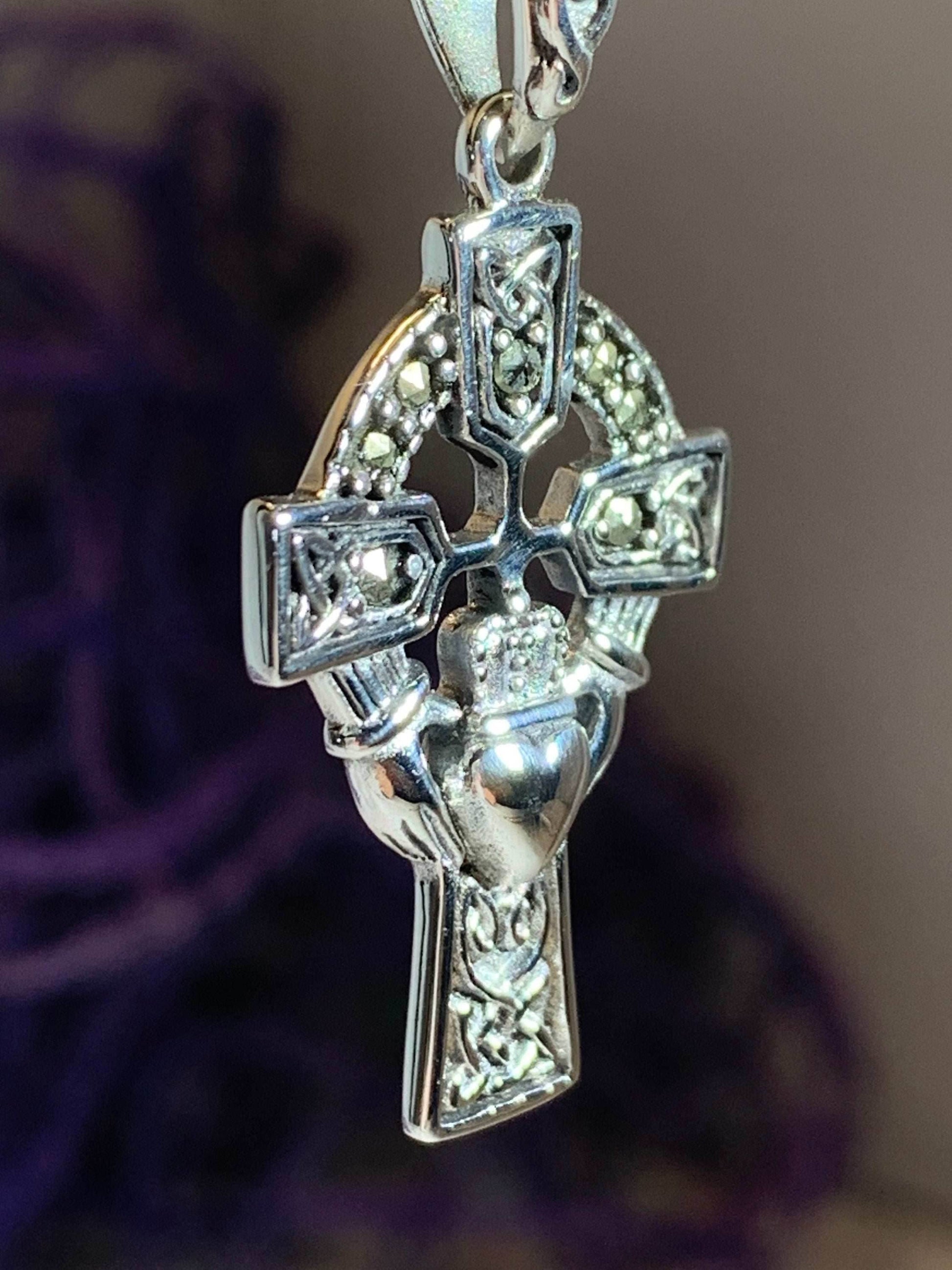 Marcasite Claddagh Cross Necklace - 18