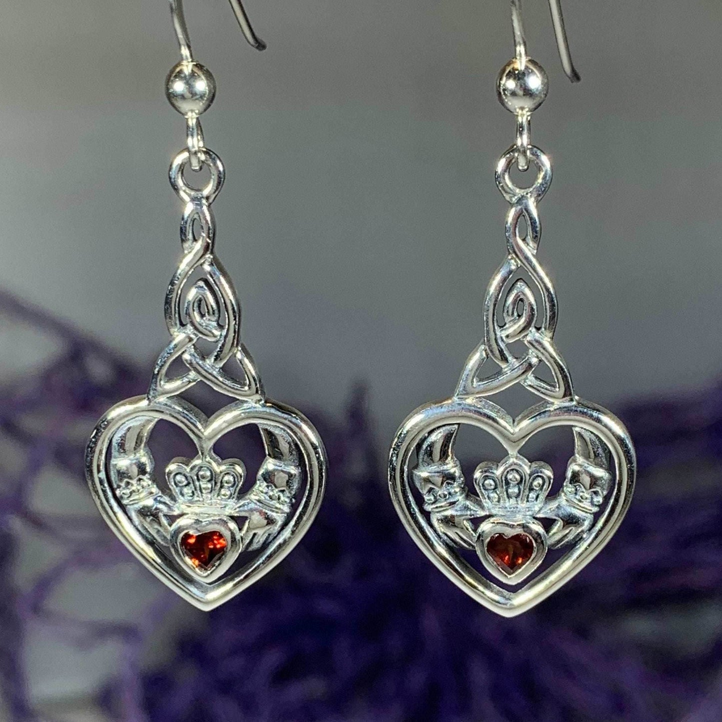 Careena Claddagh Earrings - Garnet