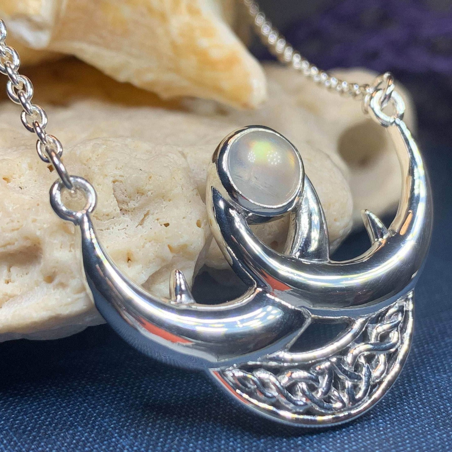 Beauty of Triple Moon Necklace - Rainbow Moonstone