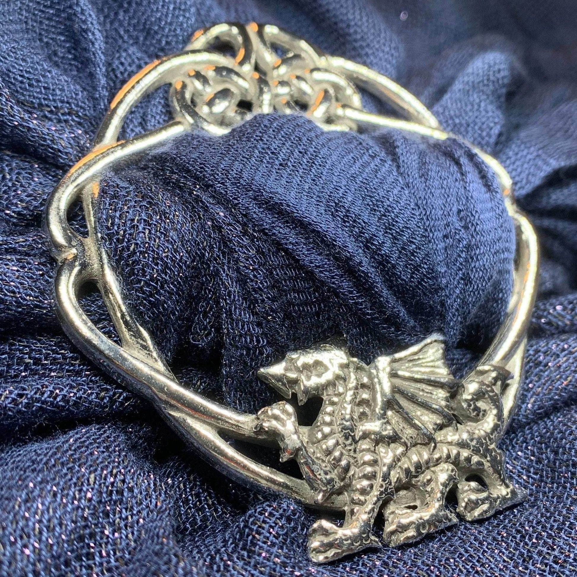 Pewter Welsh Dragon Scarf Ring - 