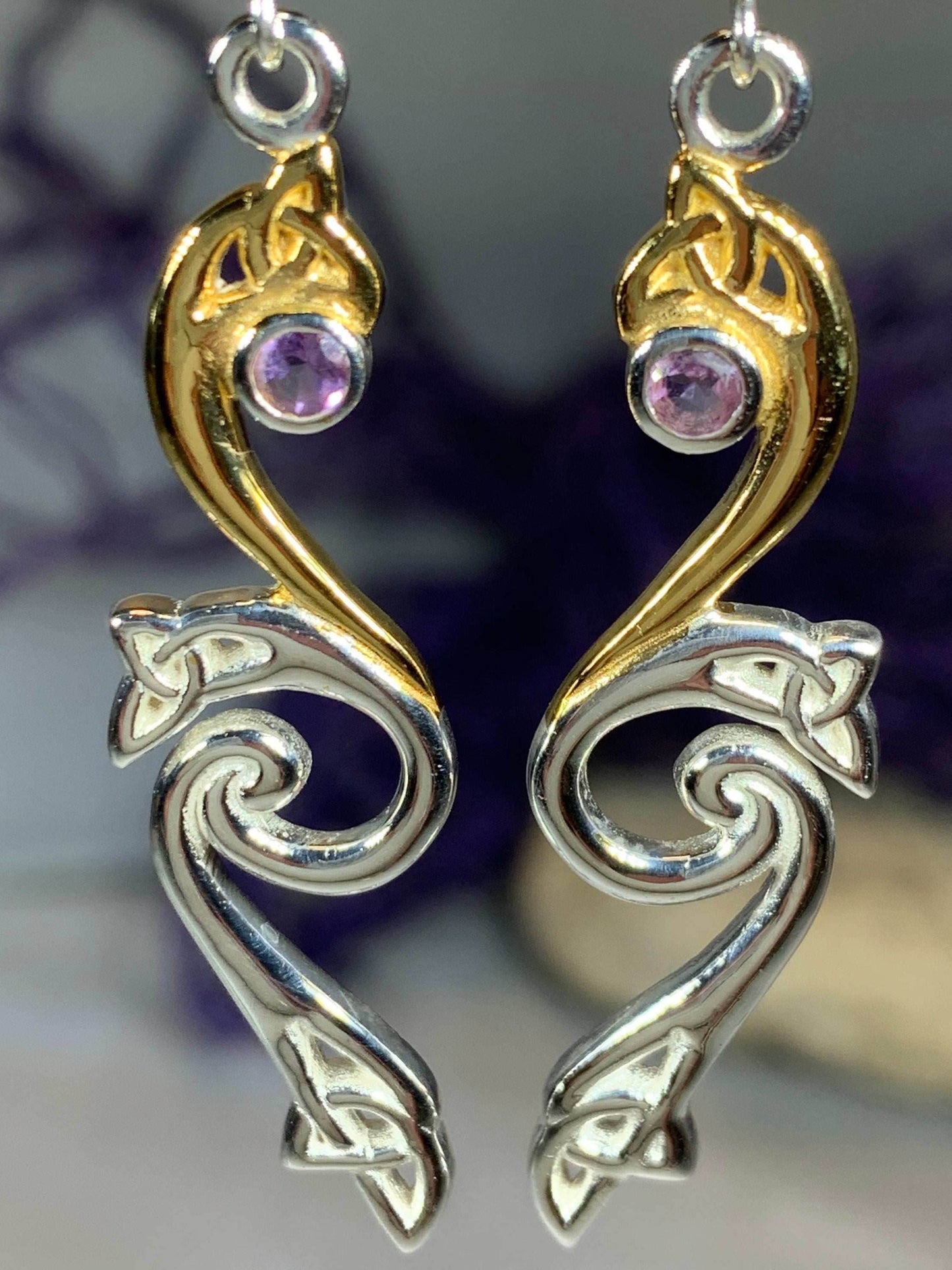 Mystic Dreamer Trinity Knot Earrings - Amethyst