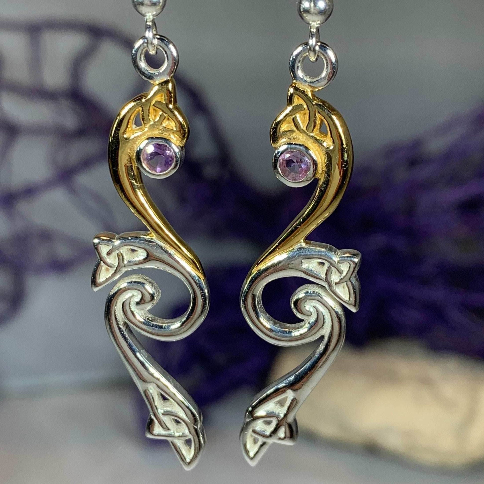 Mystic Dreamer Trinity Knot Earrings - Amethyst