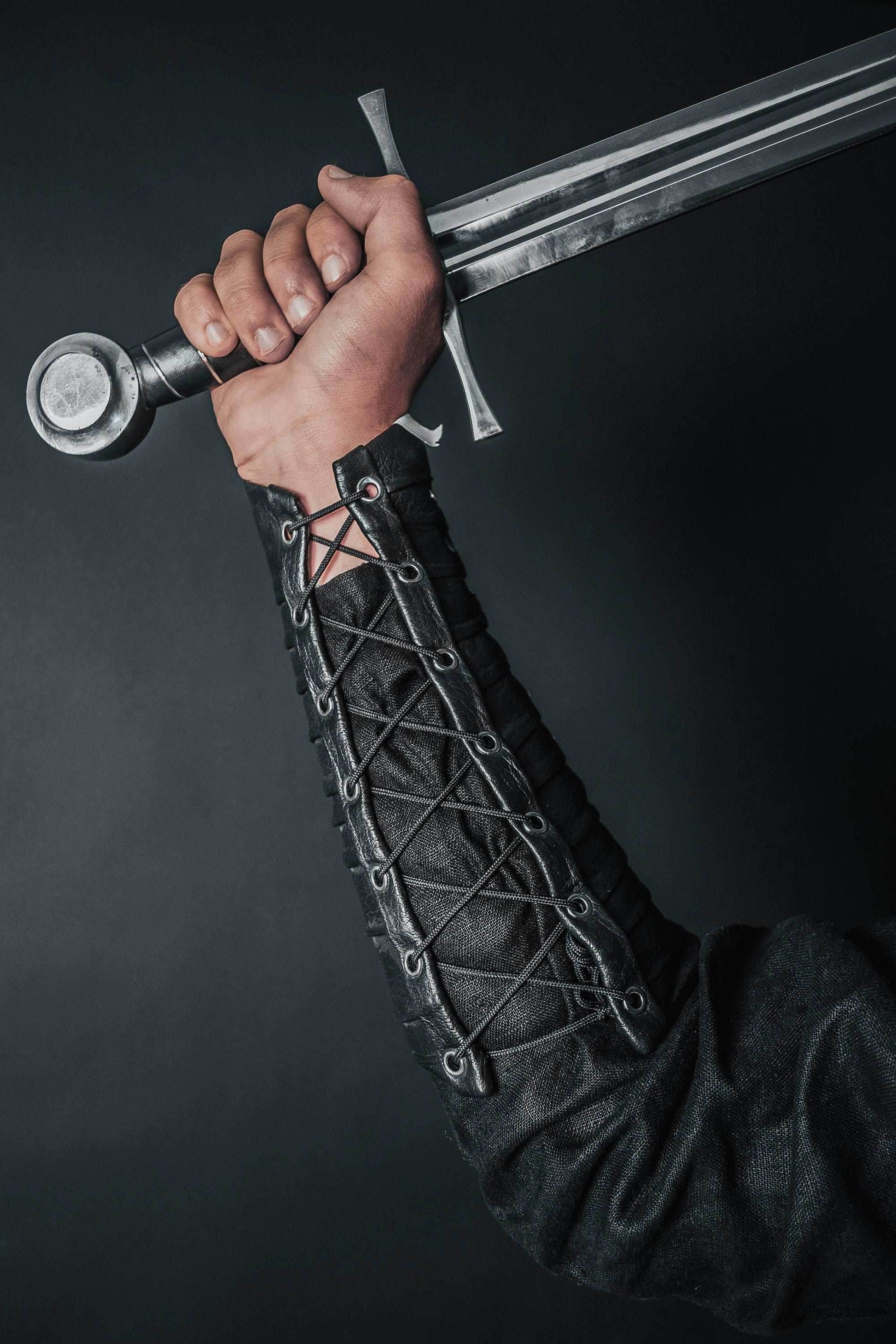 Medieval leather bracers with rivets - for one hand