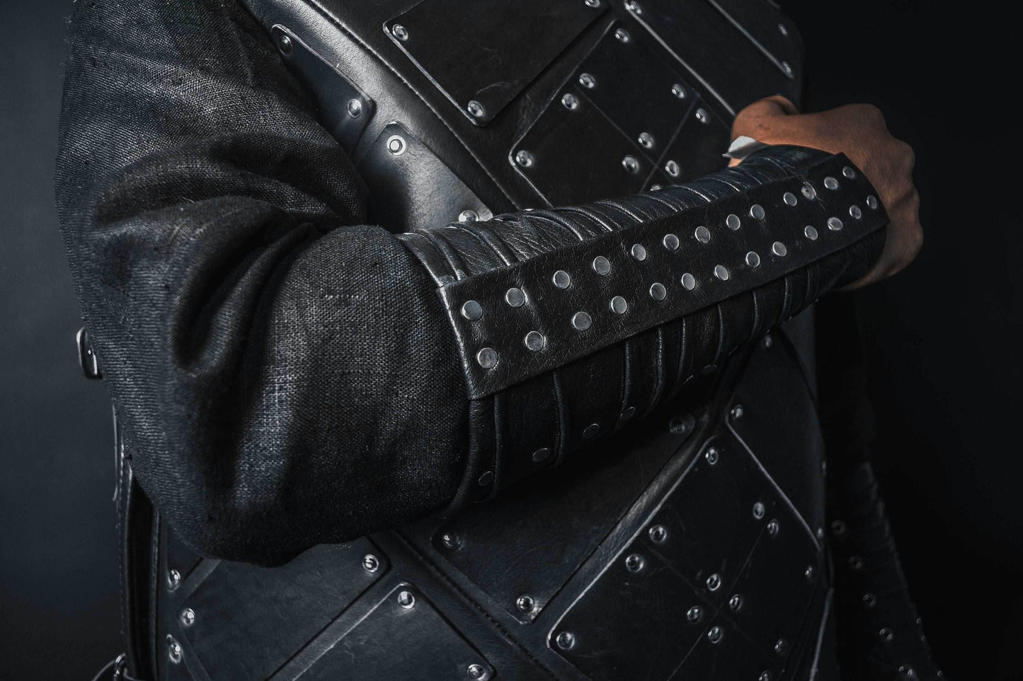 Medieval leather bracers with rivets - for one hand