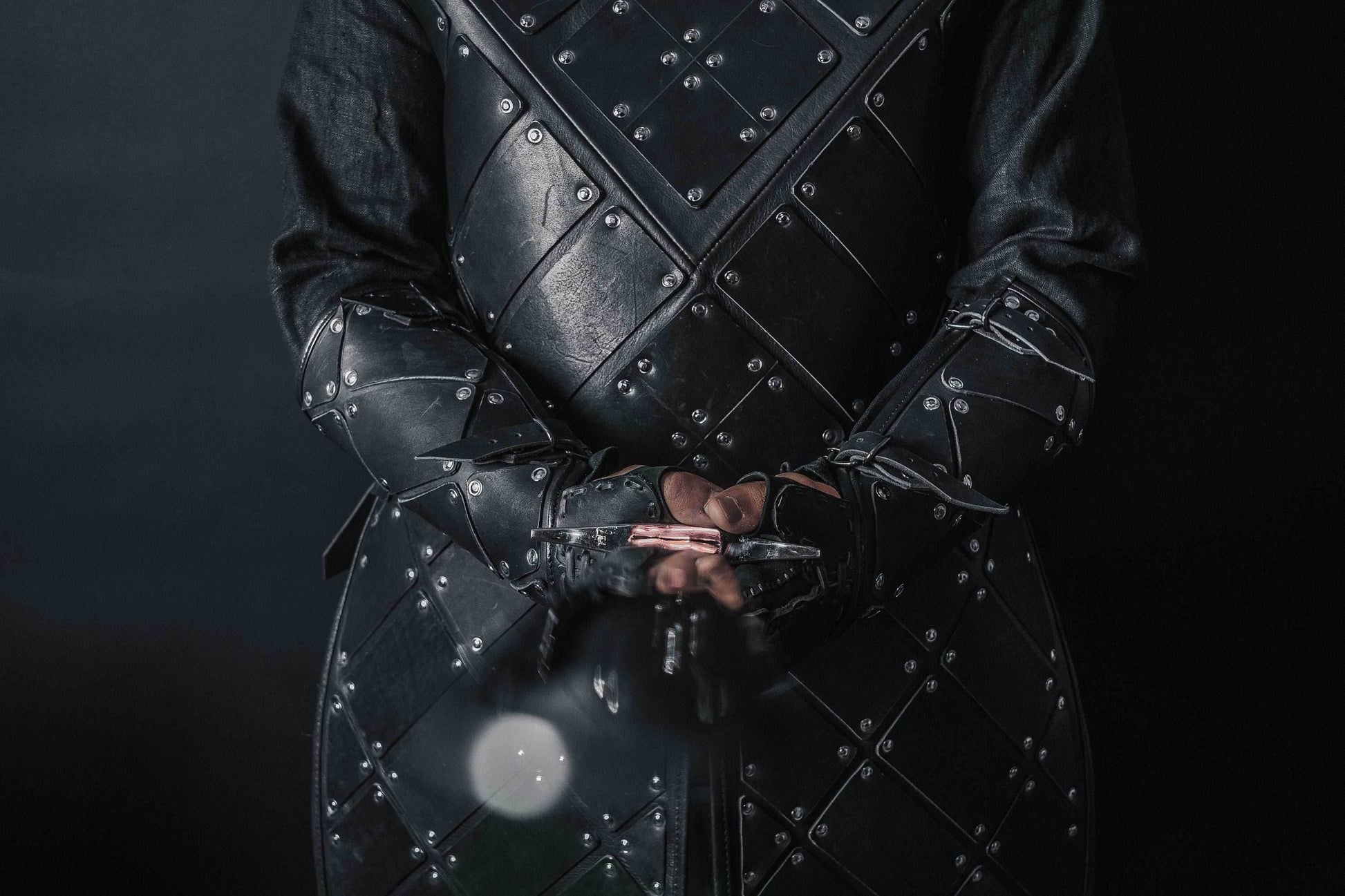 Medieval leather bracers with hand protection - for one hand