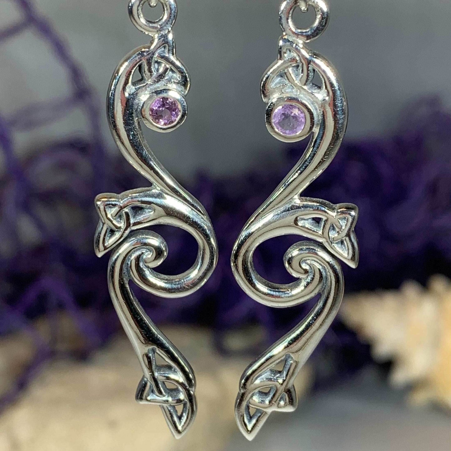 Graceful Trinity Knot Earrings - Amethyst