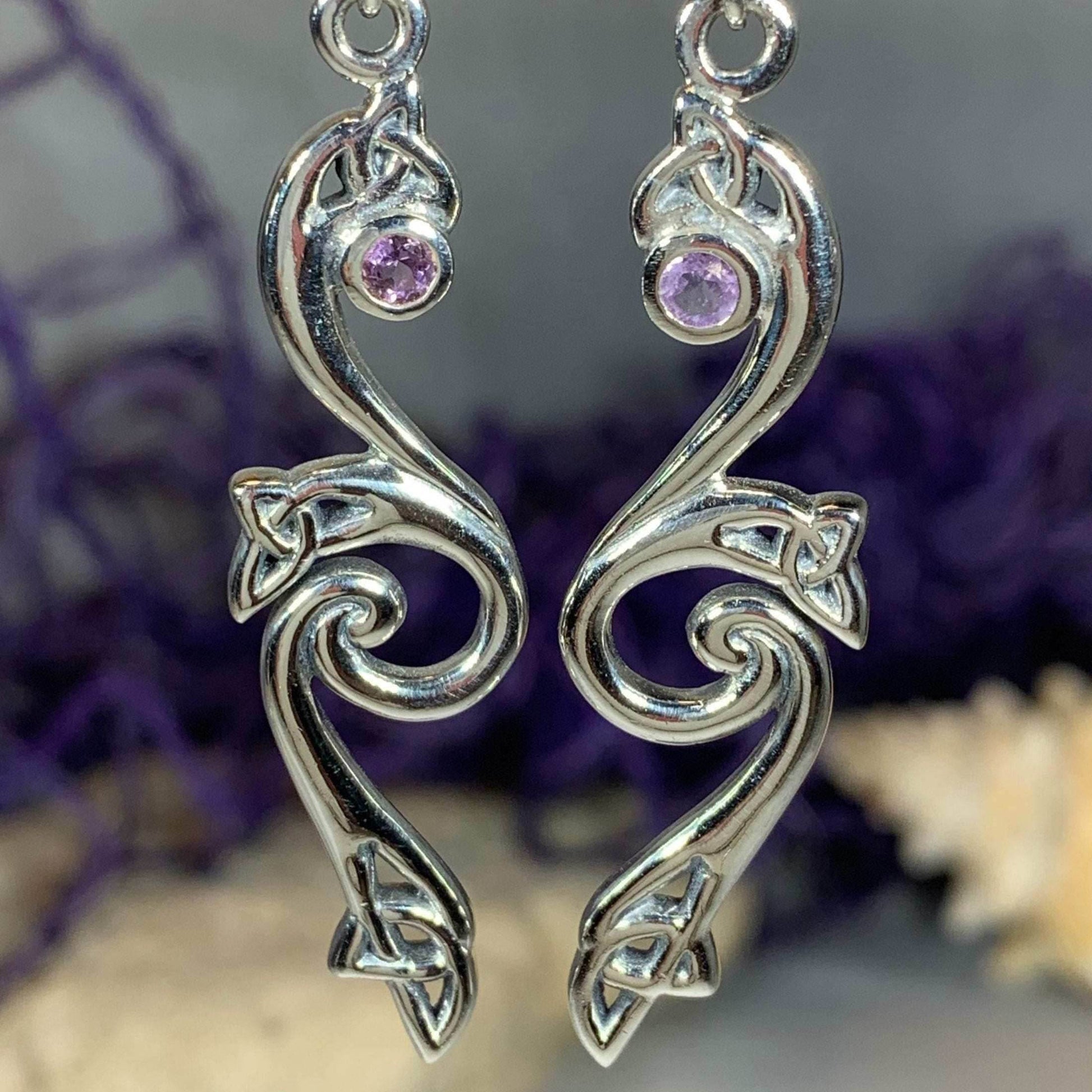 Graceful Trinity Knot Earrings - Amethyst