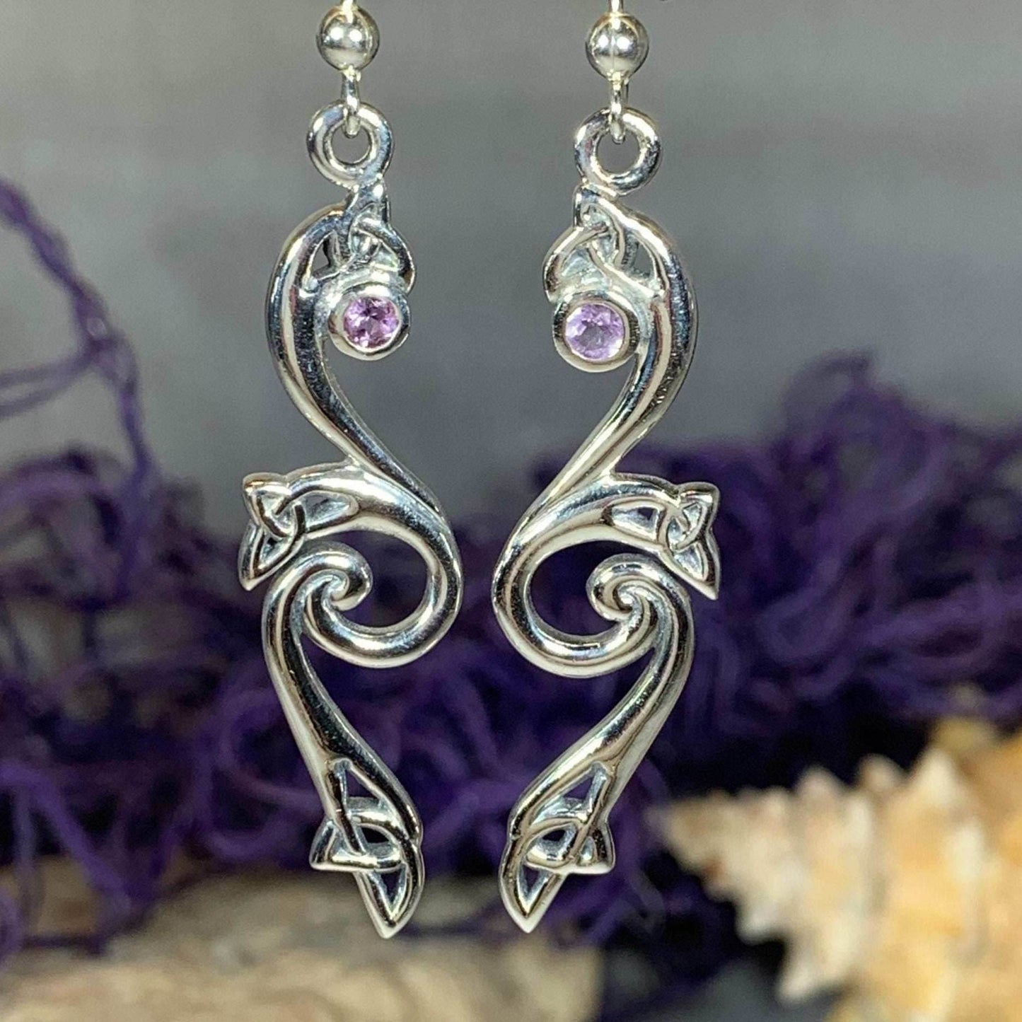 Graceful Trinity Knot Earrings - Amethyst