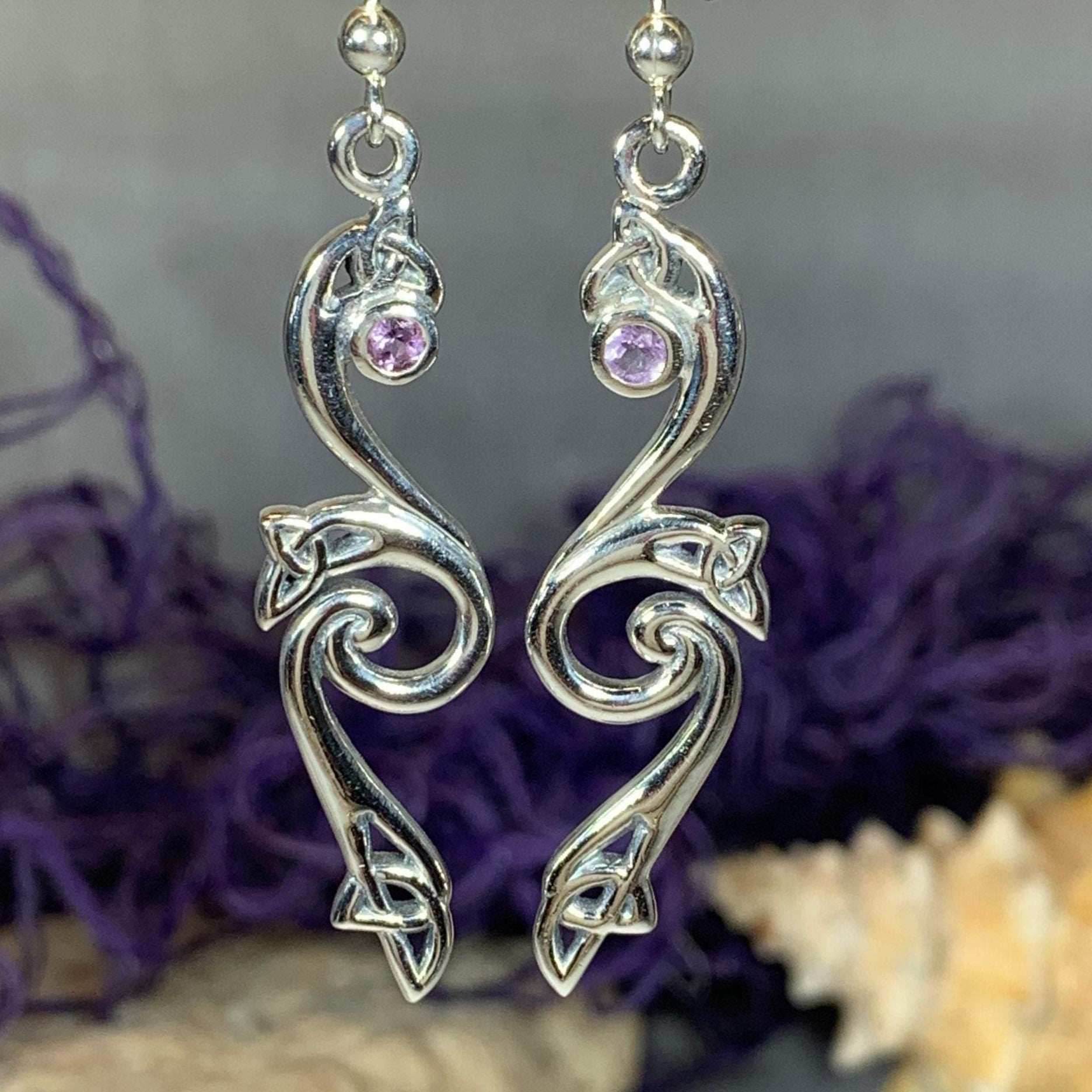 Graceful Trinity Knot Earrings - Amethyst
