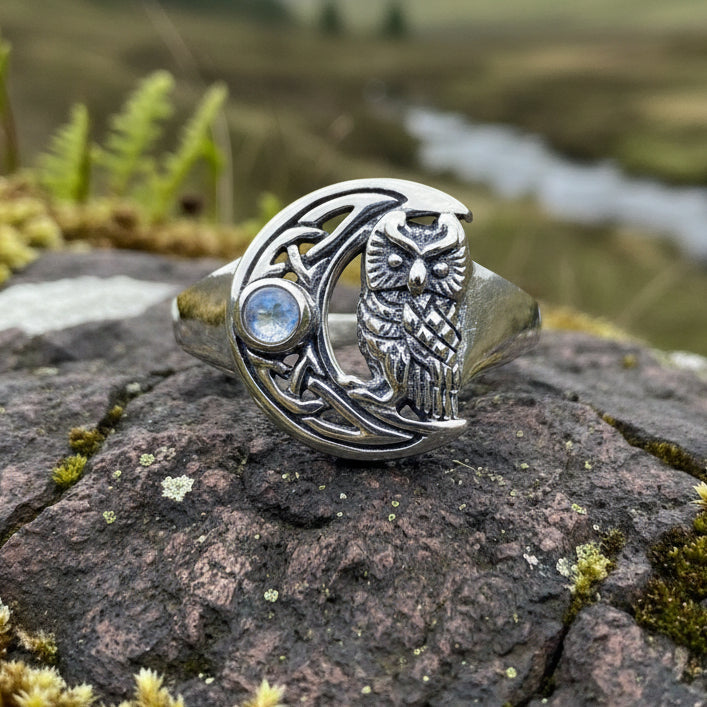 Celtic Owl Moon Ring
