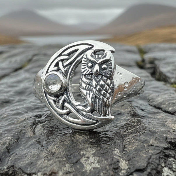 Celtic Owl Moon Ring