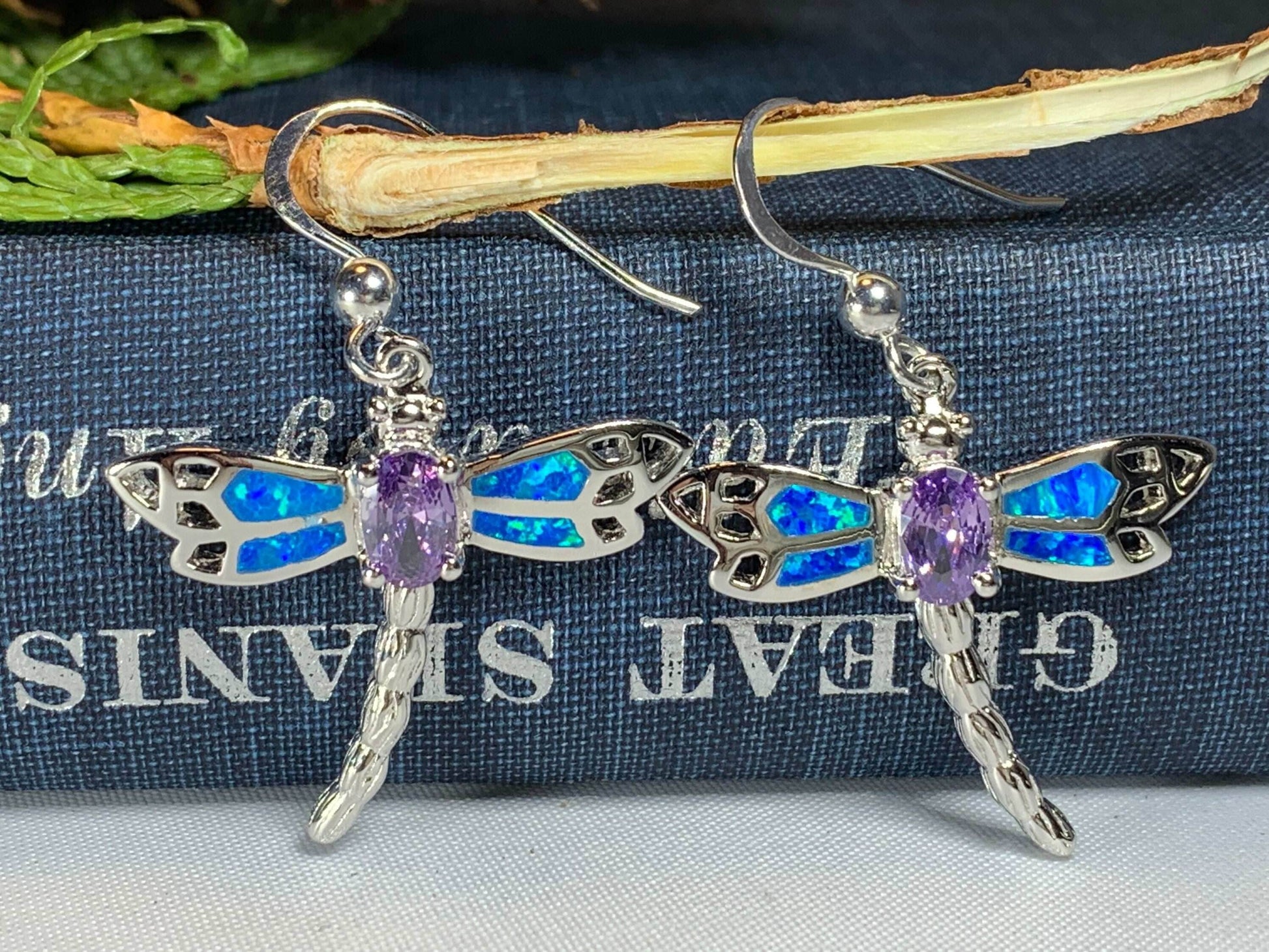 Amethyst Blue Dragonfly Earrings - 
