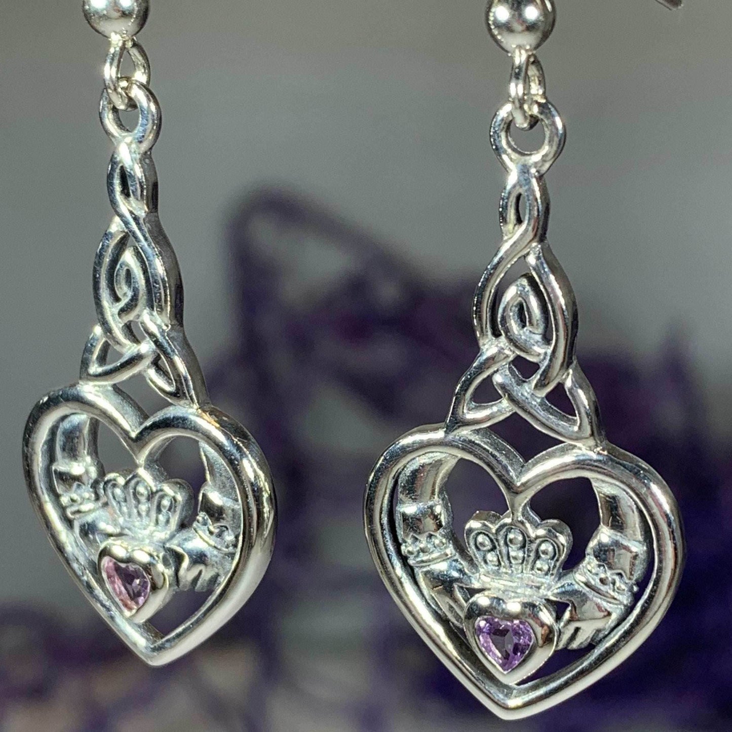 Careena Claddagh Earrings - Amethyst