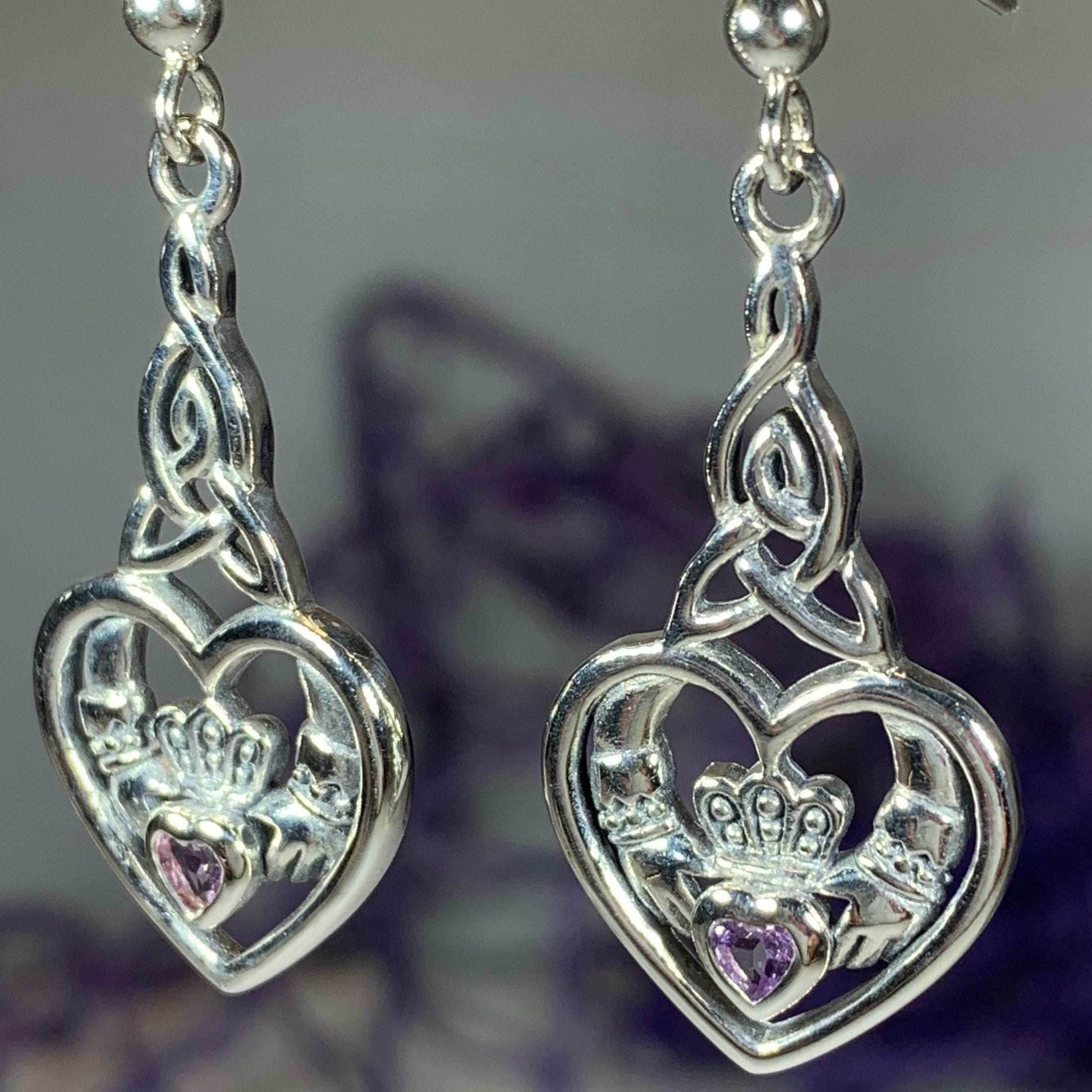 Careena Claddagh Earrings - Amethyst