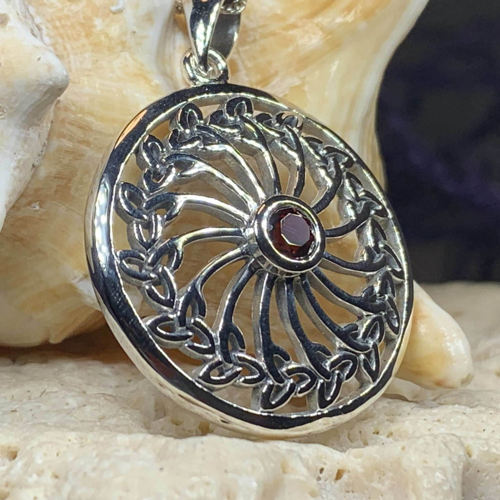 Wheel of Life Trinity Knot Necklace - Garnet