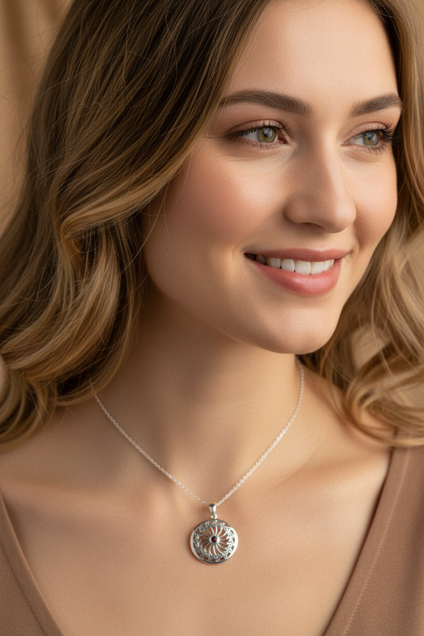Wheel of Life Trinity Knot Necklace