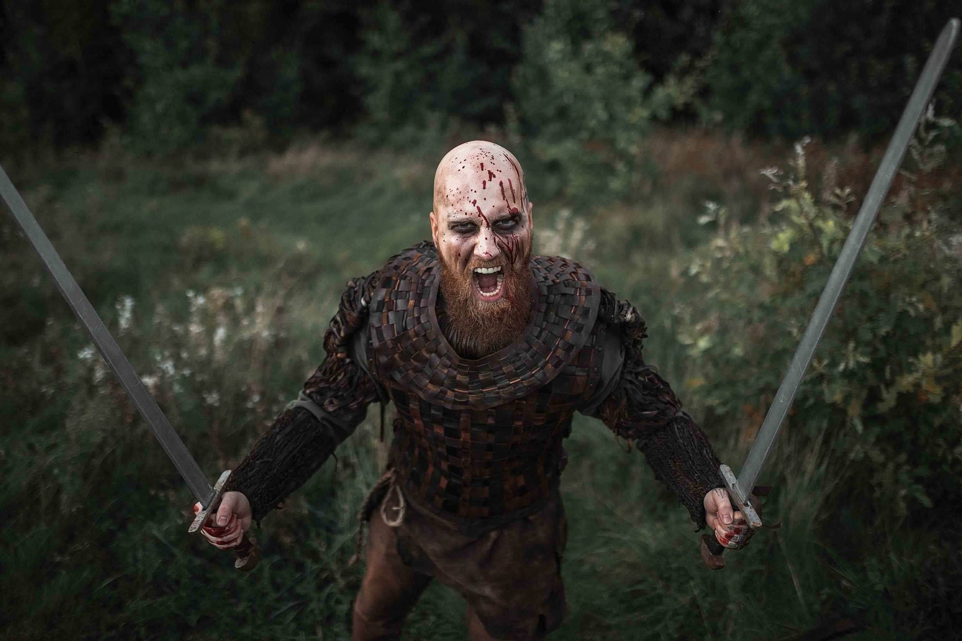 Viking leather bracers - Brown / For two hands