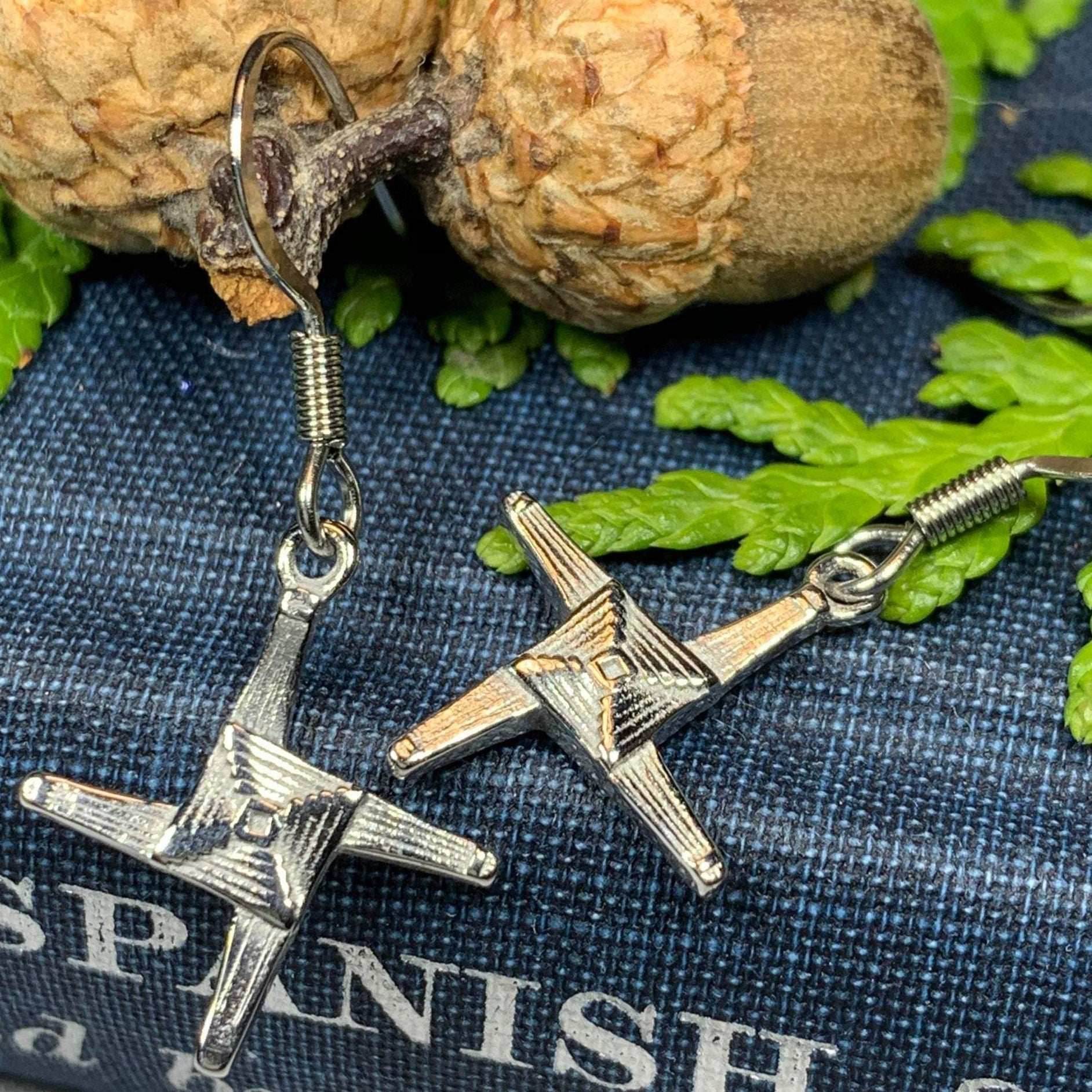 Pewter Saint Brigid's Cross Earrings - 