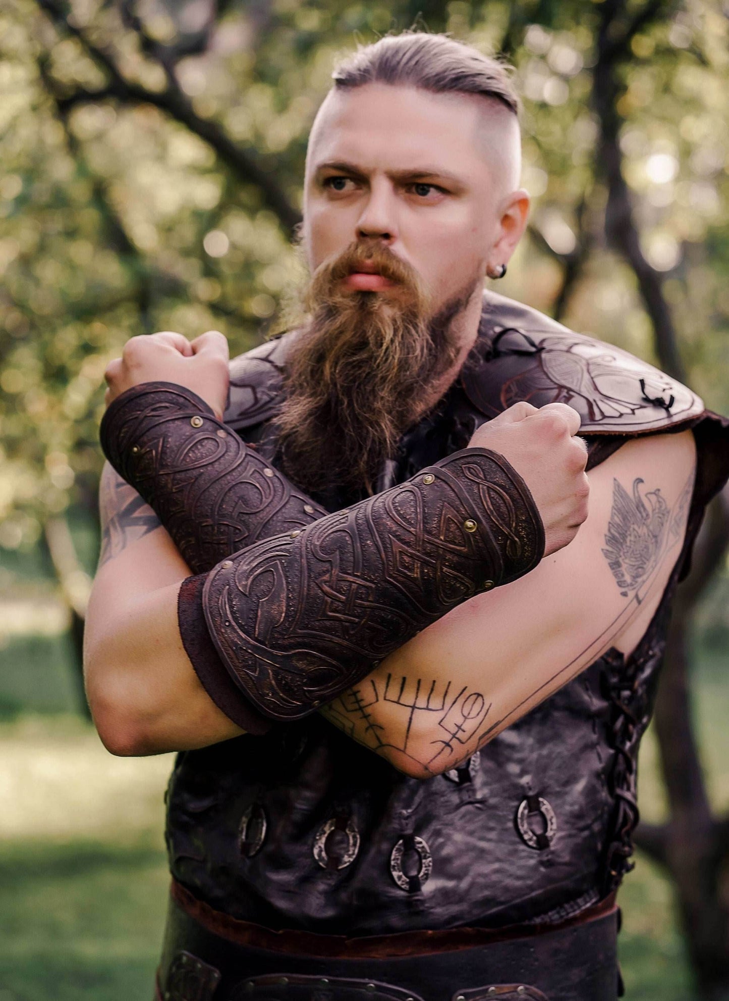 Medieval leather bracers for Larp - for one hand