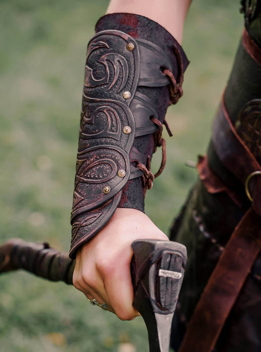 Medieval leather bracers for Larp - for one hand
