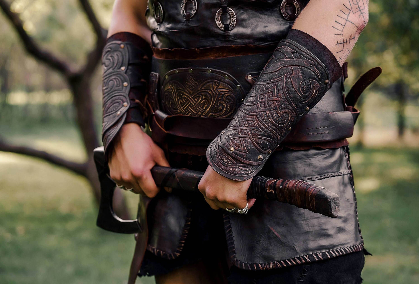 Medieval leather bracers for Larp - for one hand