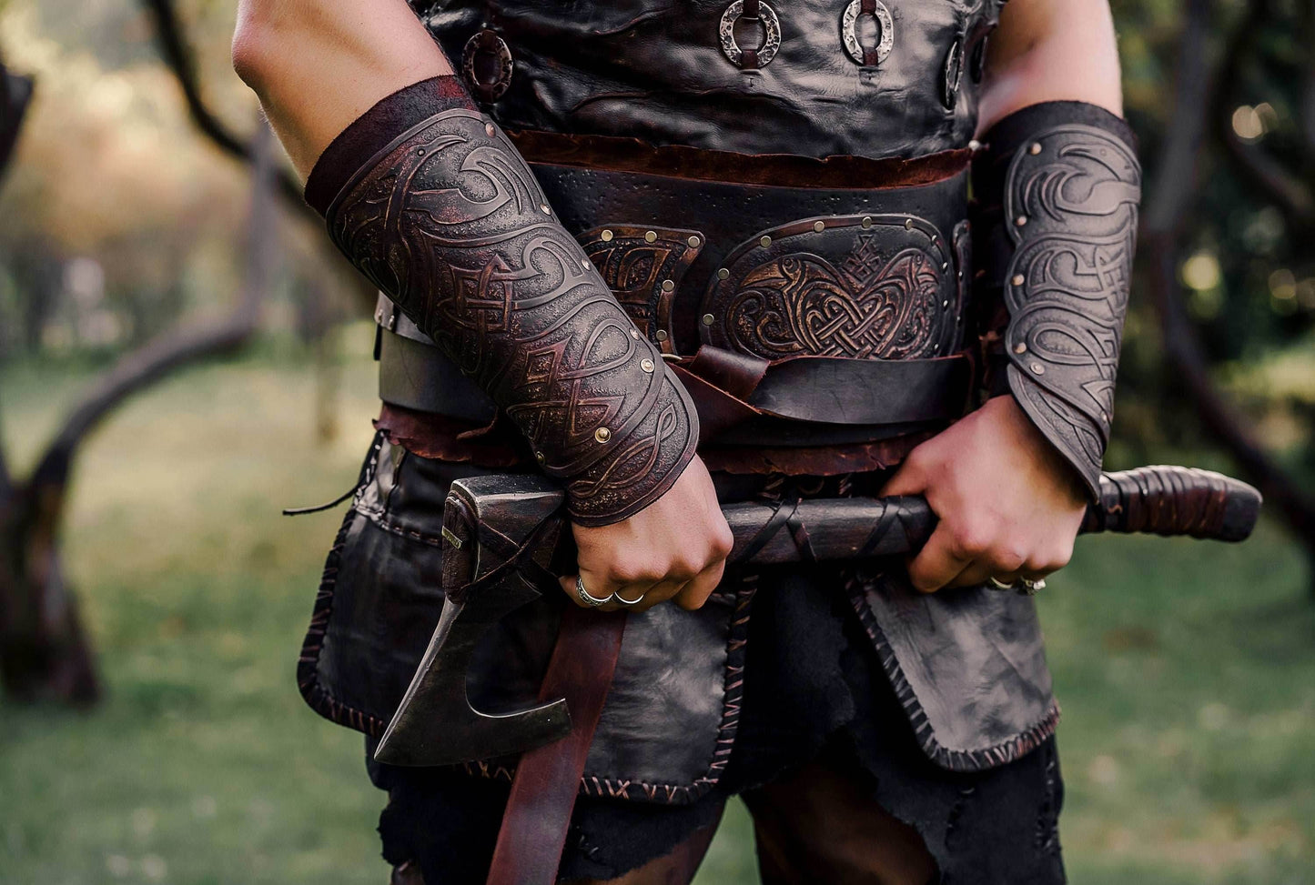 Medieval leather bracers for Larp - for one hand