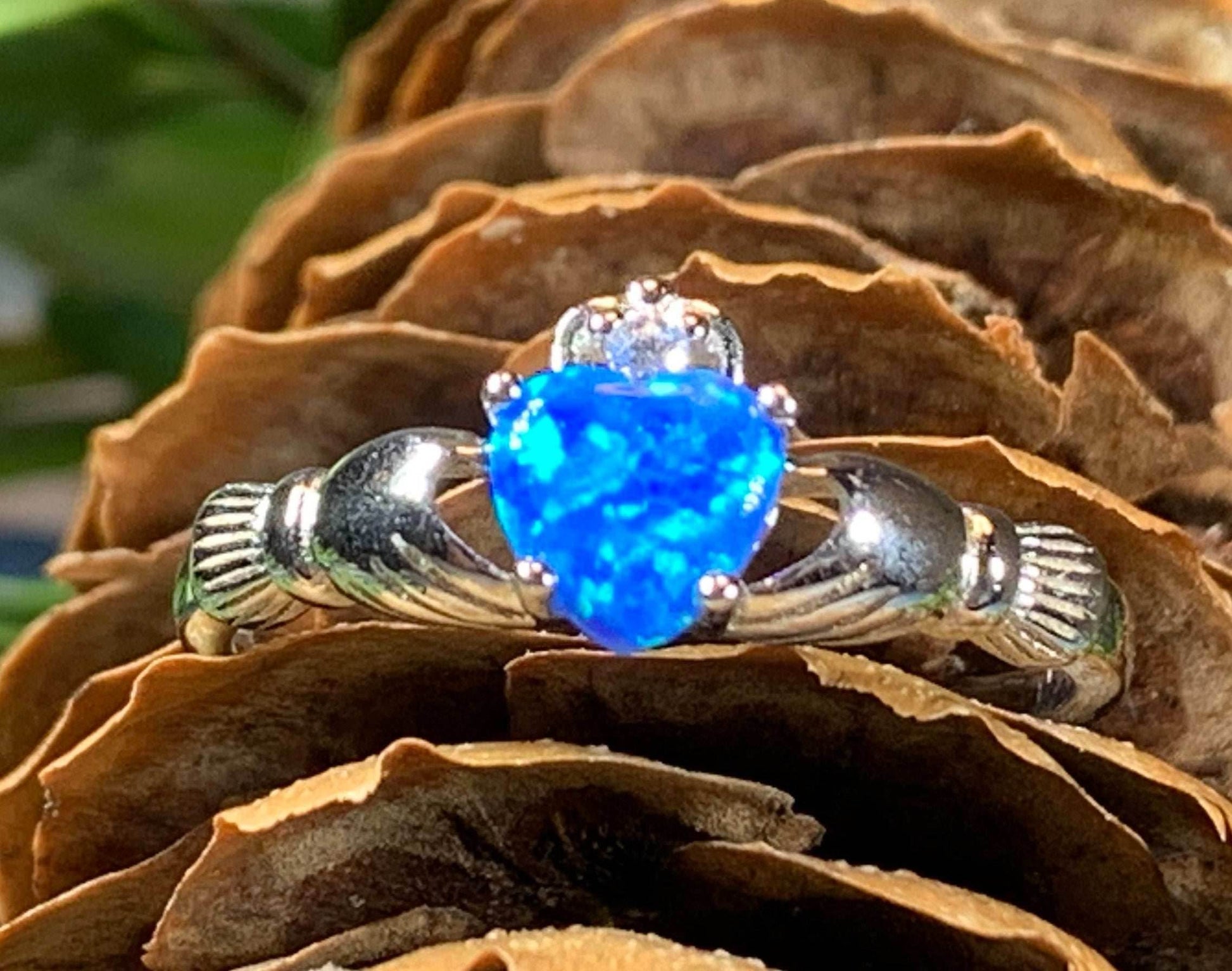 Erline Claddagh Blue Opal Ring - 4