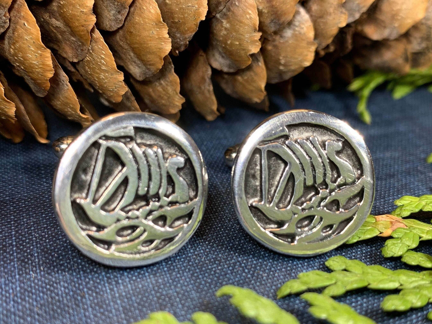 Viking Ship Pewter Cuff Links - 