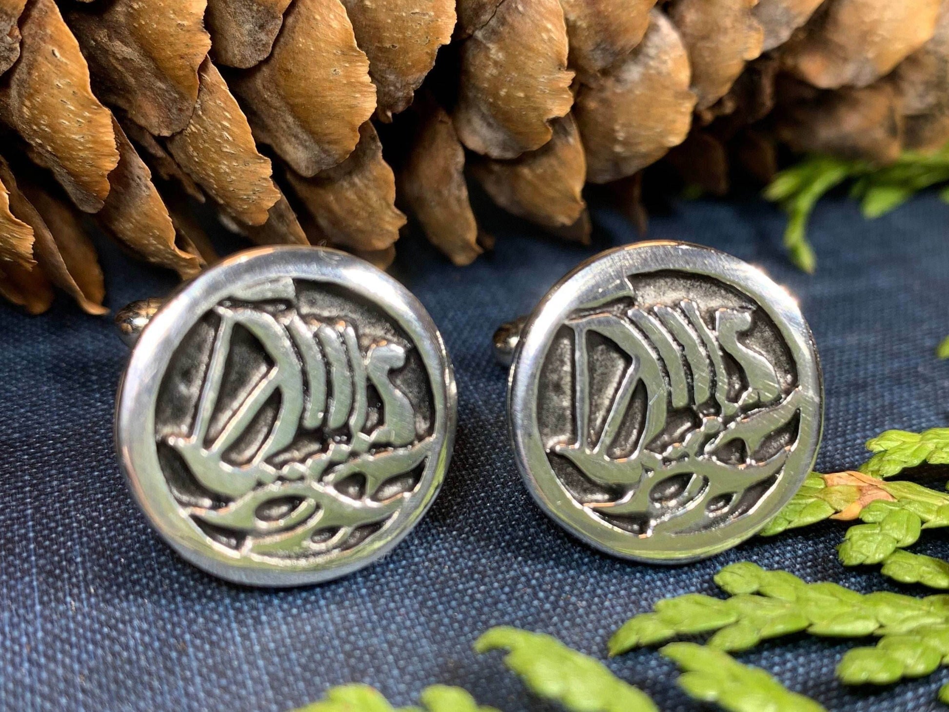 Viking Ship Pewter Cuff Links - 