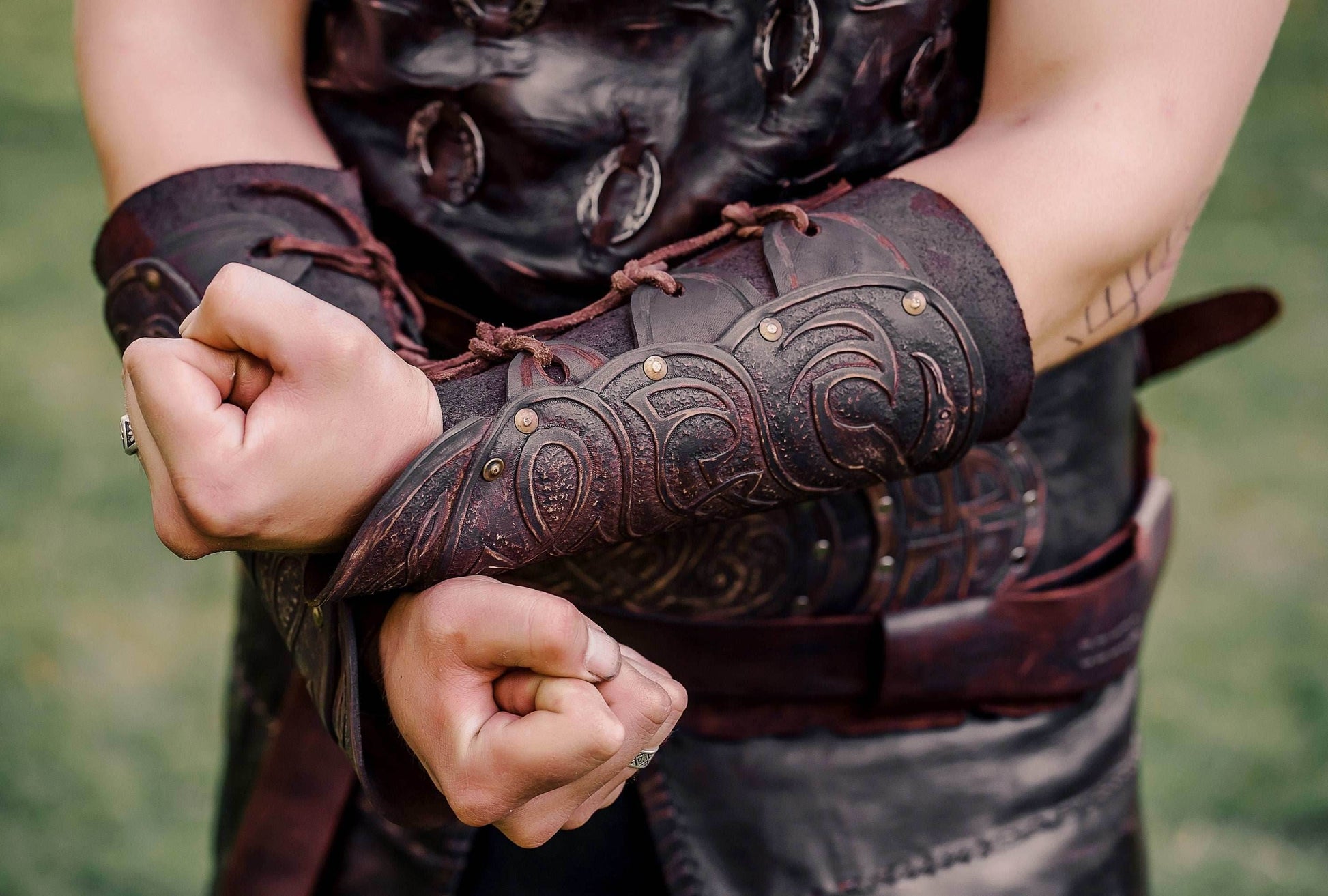 Medieval leather bracers for Larp - for one hand