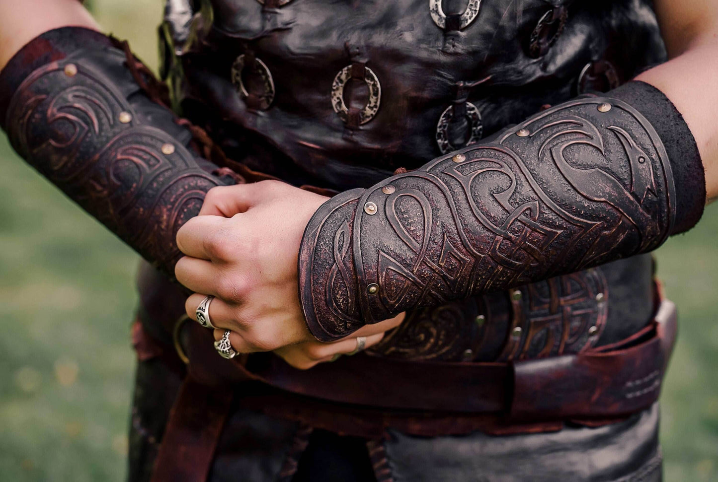 Medieval leather bracers for Larp - for one hand