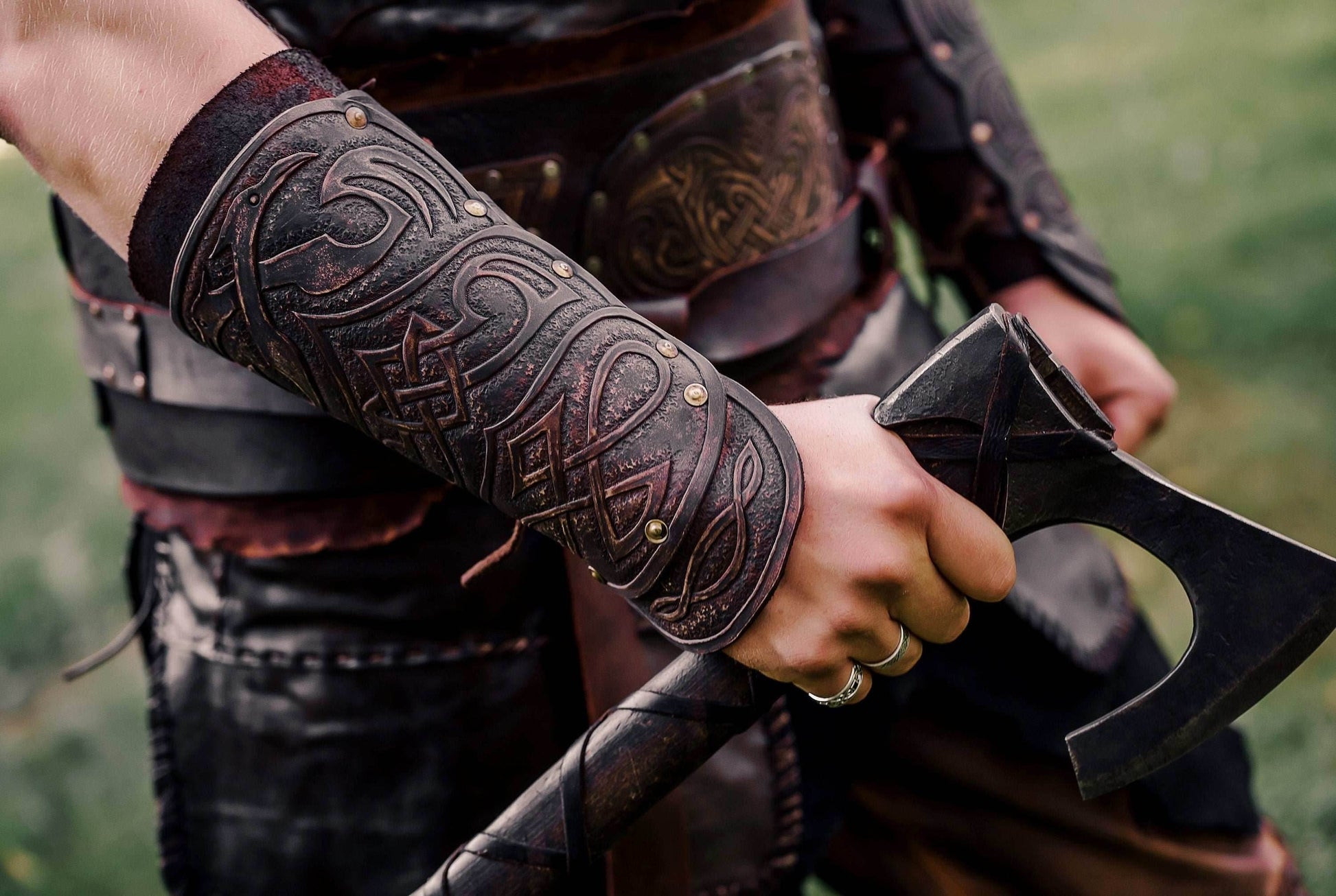 Medieval leather bracers for Larp - for one hand