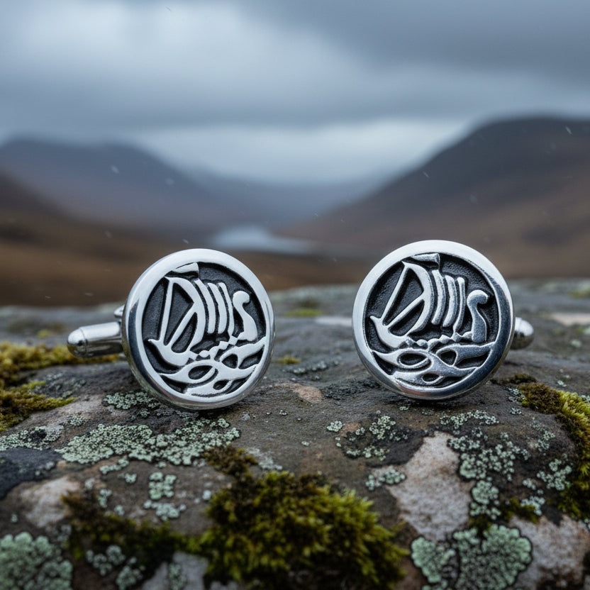 Viking Ship Pewter Cuff Links