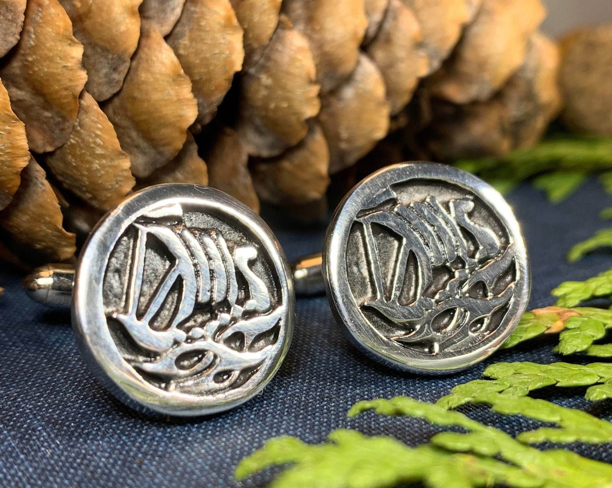 Viking Ship Pewter Cuff Links - 