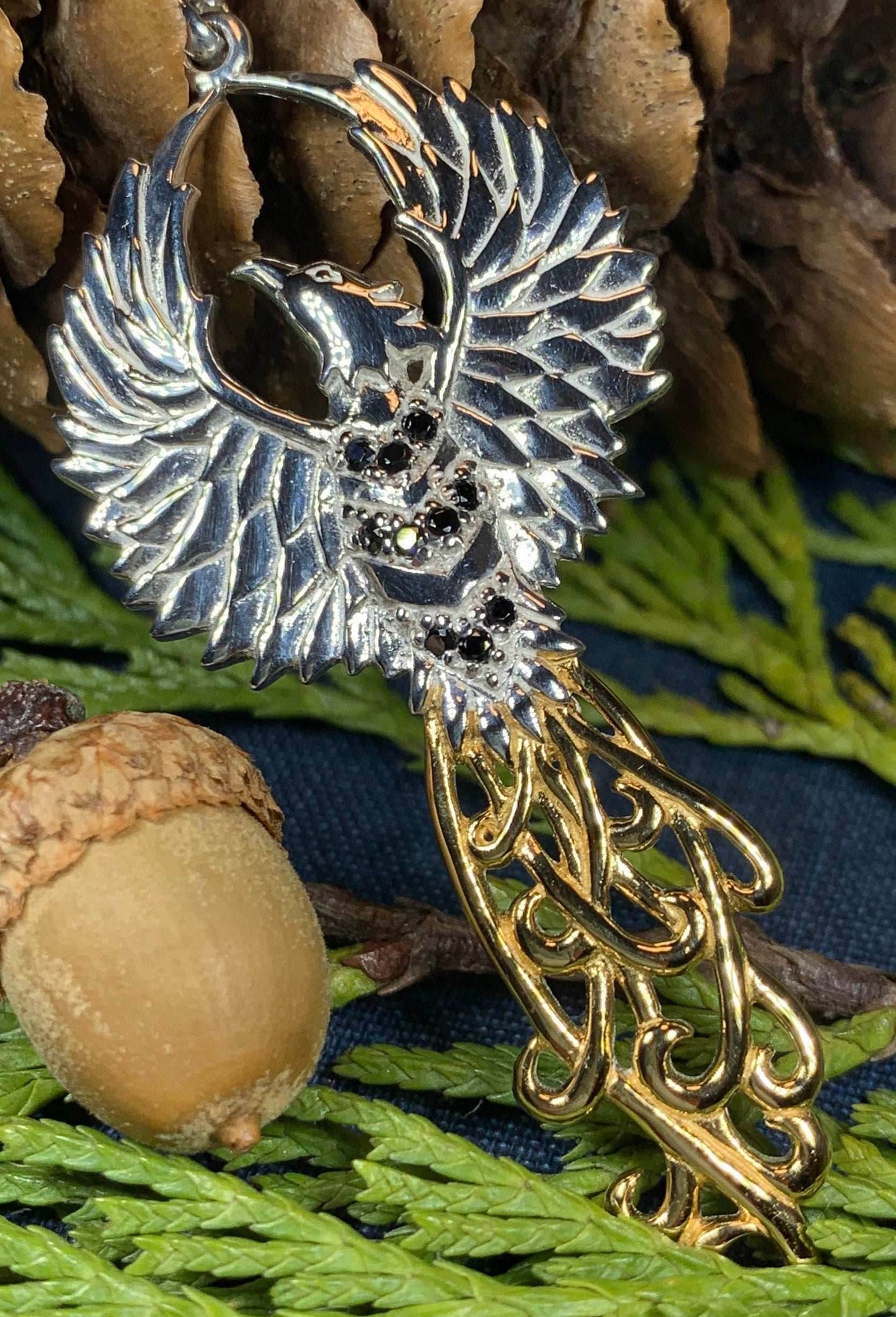 Golden Fire Phoenix Necklace - 18 / Amethyst