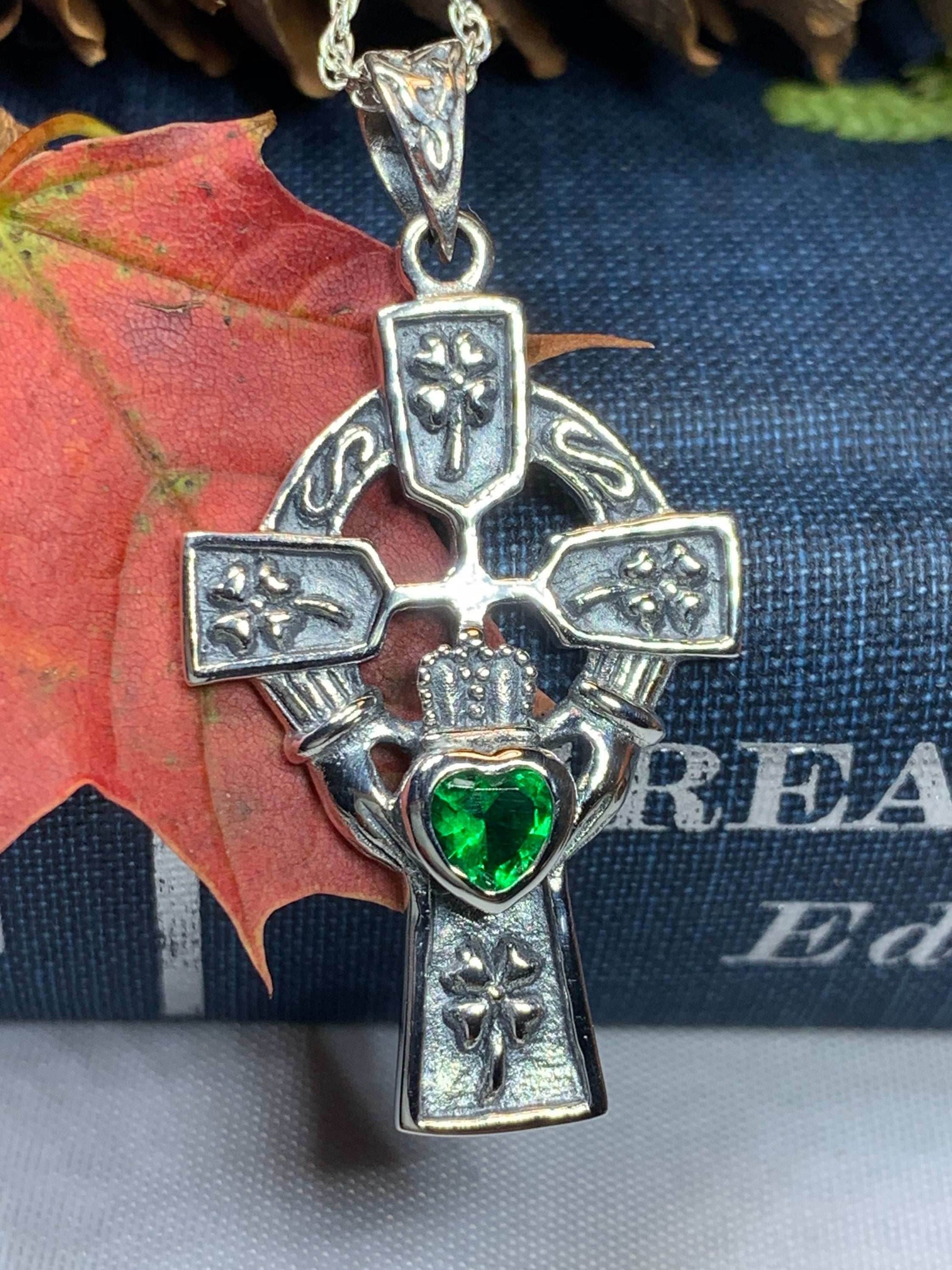 Irish Love Shamrock Claddagh Cross Necklace - 18 / Amethyst