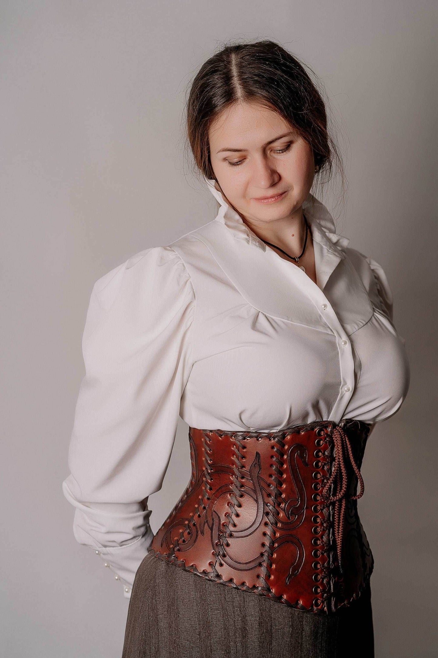 Leather corset belt “Lizaveta” - XS / Brown (as on foto)