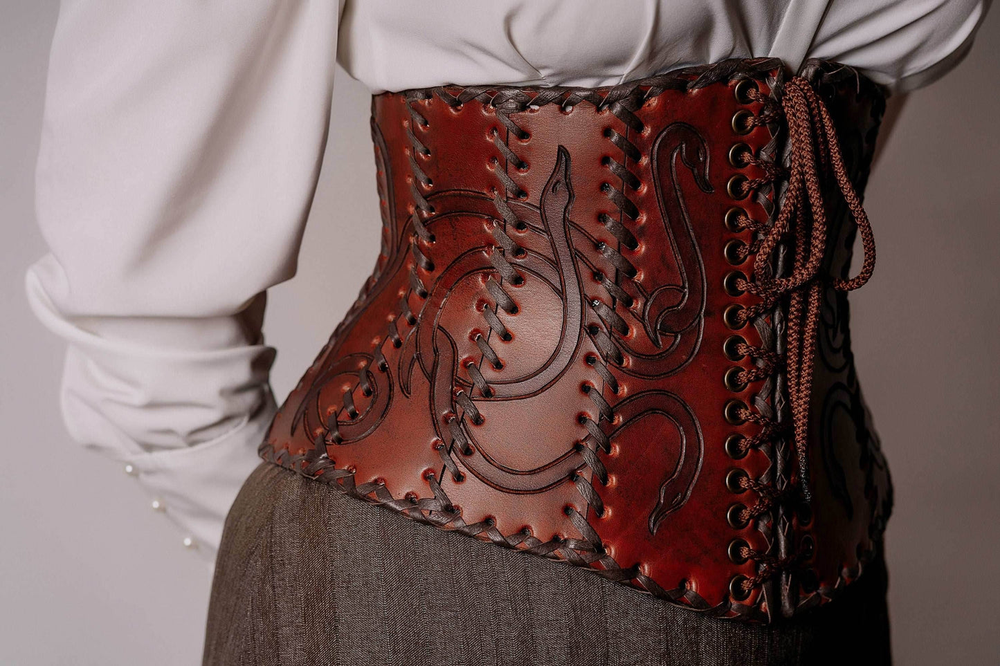 Leather corset belt “Lizaveta” - XS / Brown (as on foto)