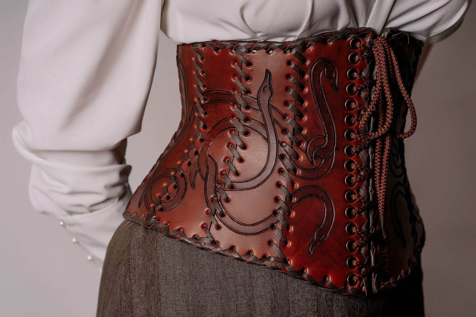 Leather corset belt “Lizaveta” - XS / Brown (as on foto)