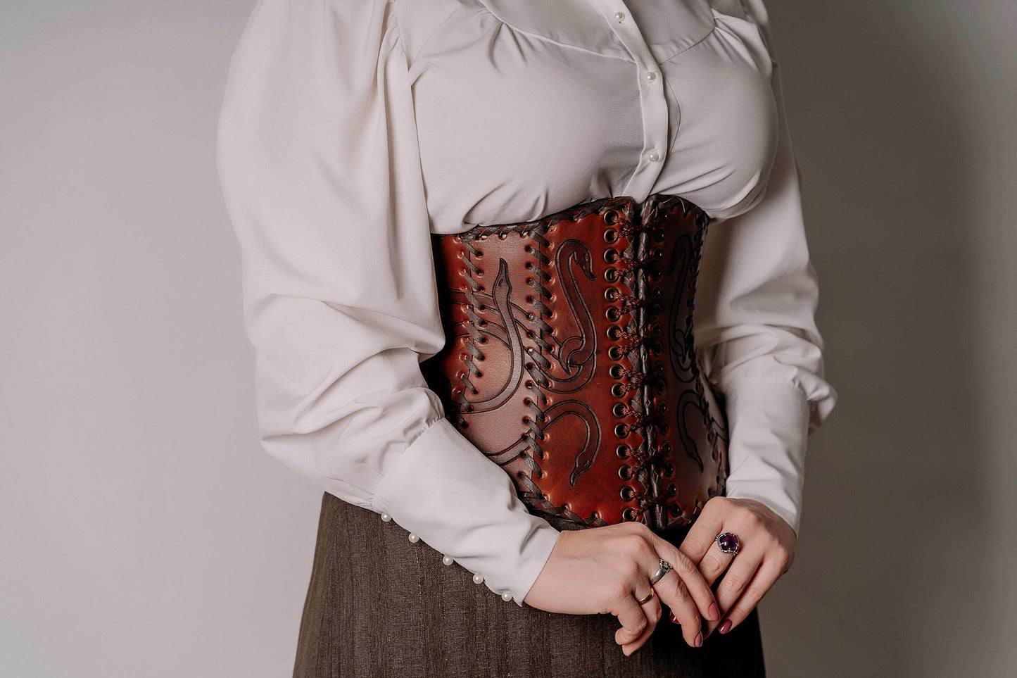 Leather corset belt “Lizaveta” - XS / Brown (as on foto)