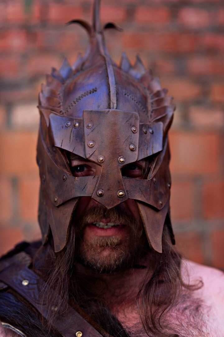 Viking battle helmet (Head Hunter) - XS / Brown (as on foto)