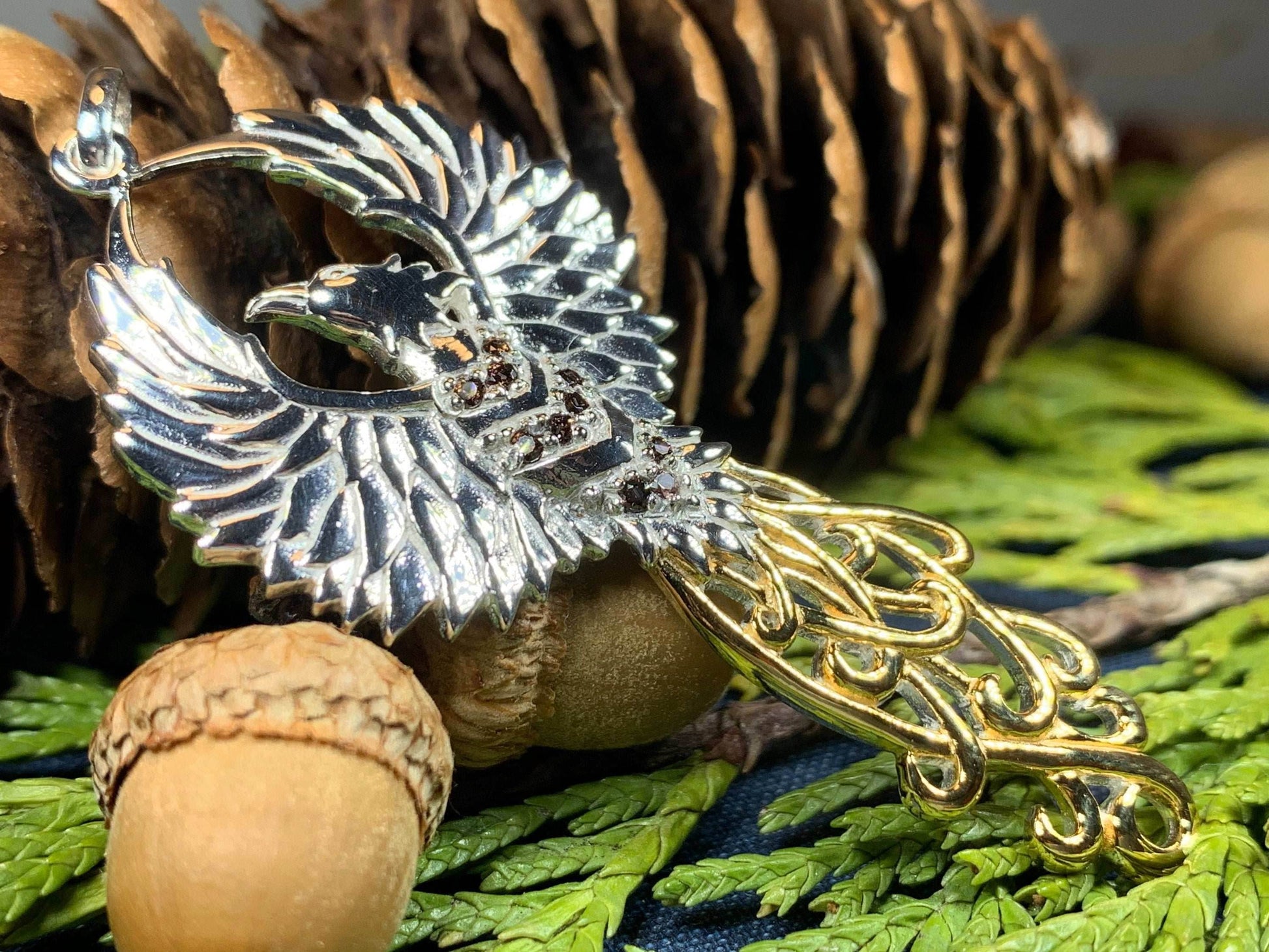 Golden Fire Phoenix Necklace - 18 / Amethyst